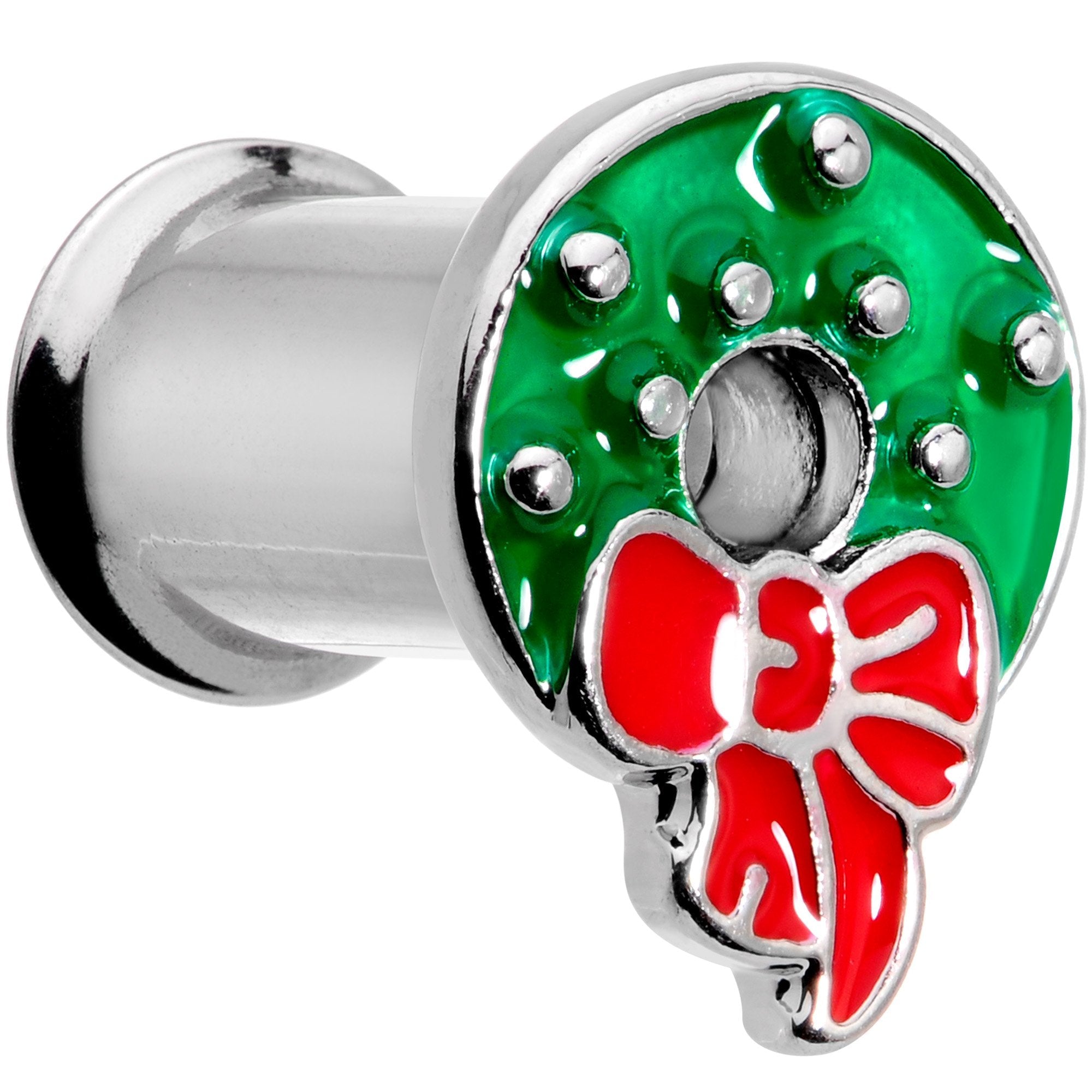 BodyCandy Christmas Wreath Double Flare Tunnel Plug Set 2G to 1 Inch — detail and construction