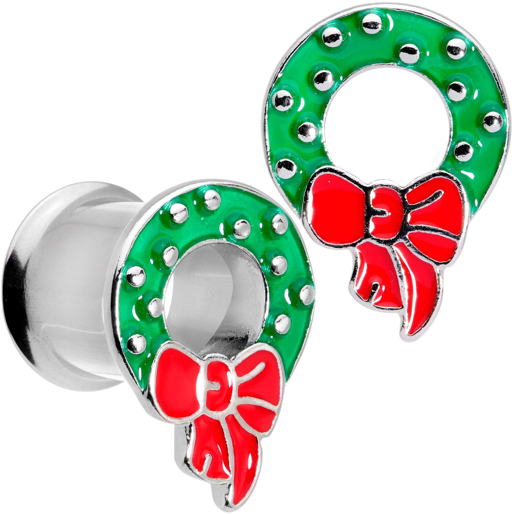 BodyCandy Christmas Wreath Double Flare Tunnel Plug Set 2G to 1 Inch — packaging or label