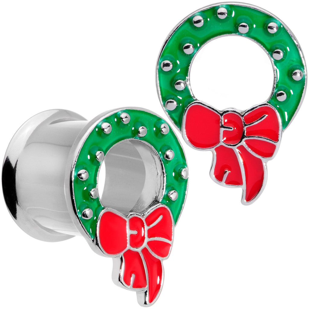 BodyCandy Christmas Wreath Double Flare Tunnel Plug Set 2G to 1 Inch — scale reference