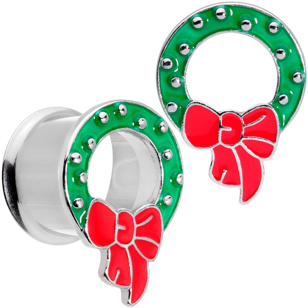 BodyCandy Christmas Wreath Double Flare Tunnel Plug Set 2G to 1 Inch — color variant