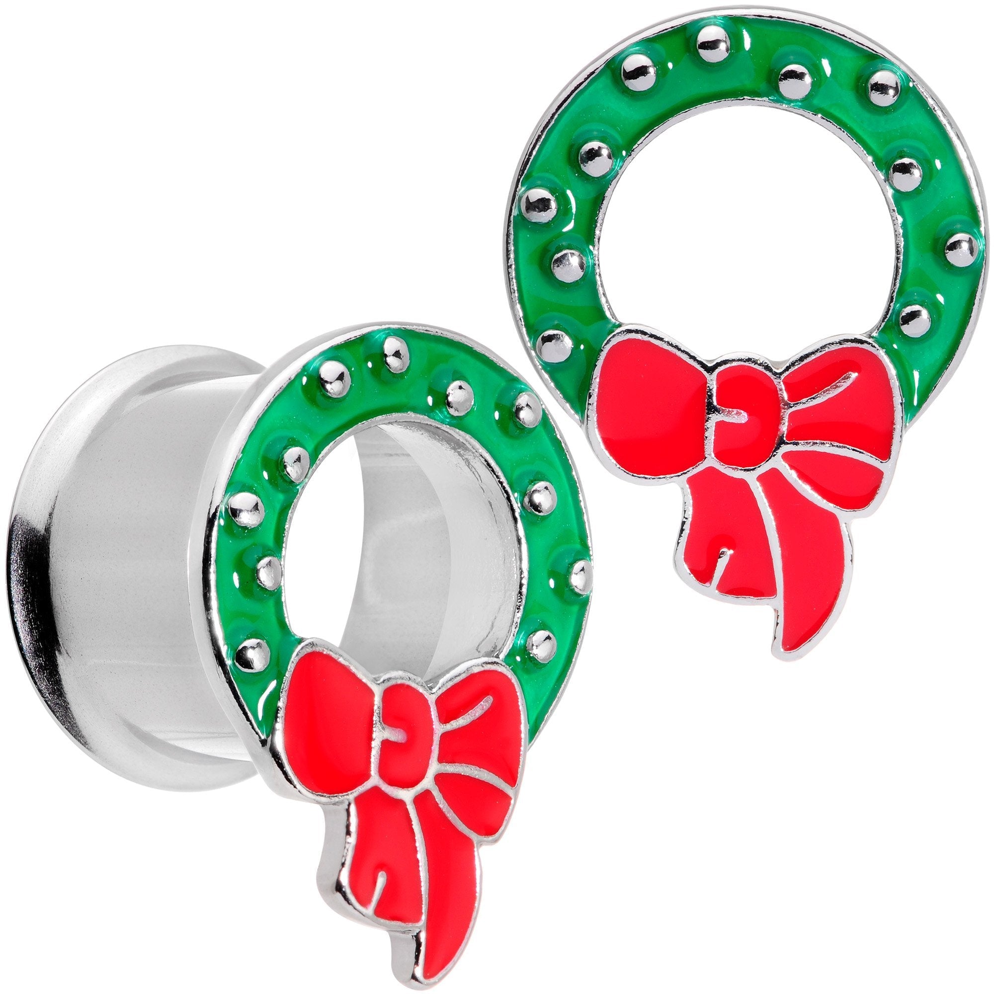 BodyCandy Christmas Wreath Double Flare Tunnel Plug Set 2G to 1 Inch — color variant