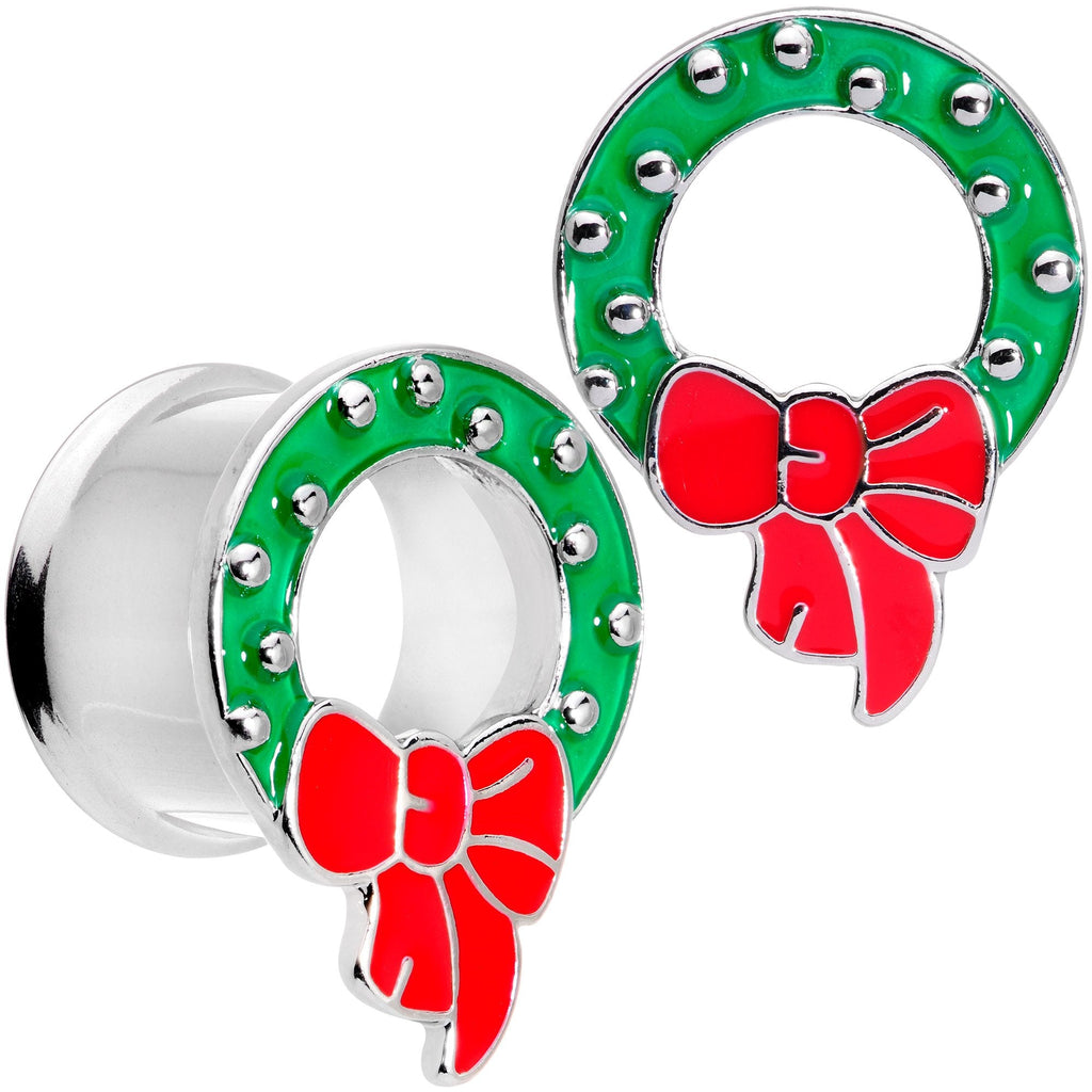 BodyCandy Christmas Wreath Double Flare Tunnel Plug Set 2G to 1 Inch — texture detail