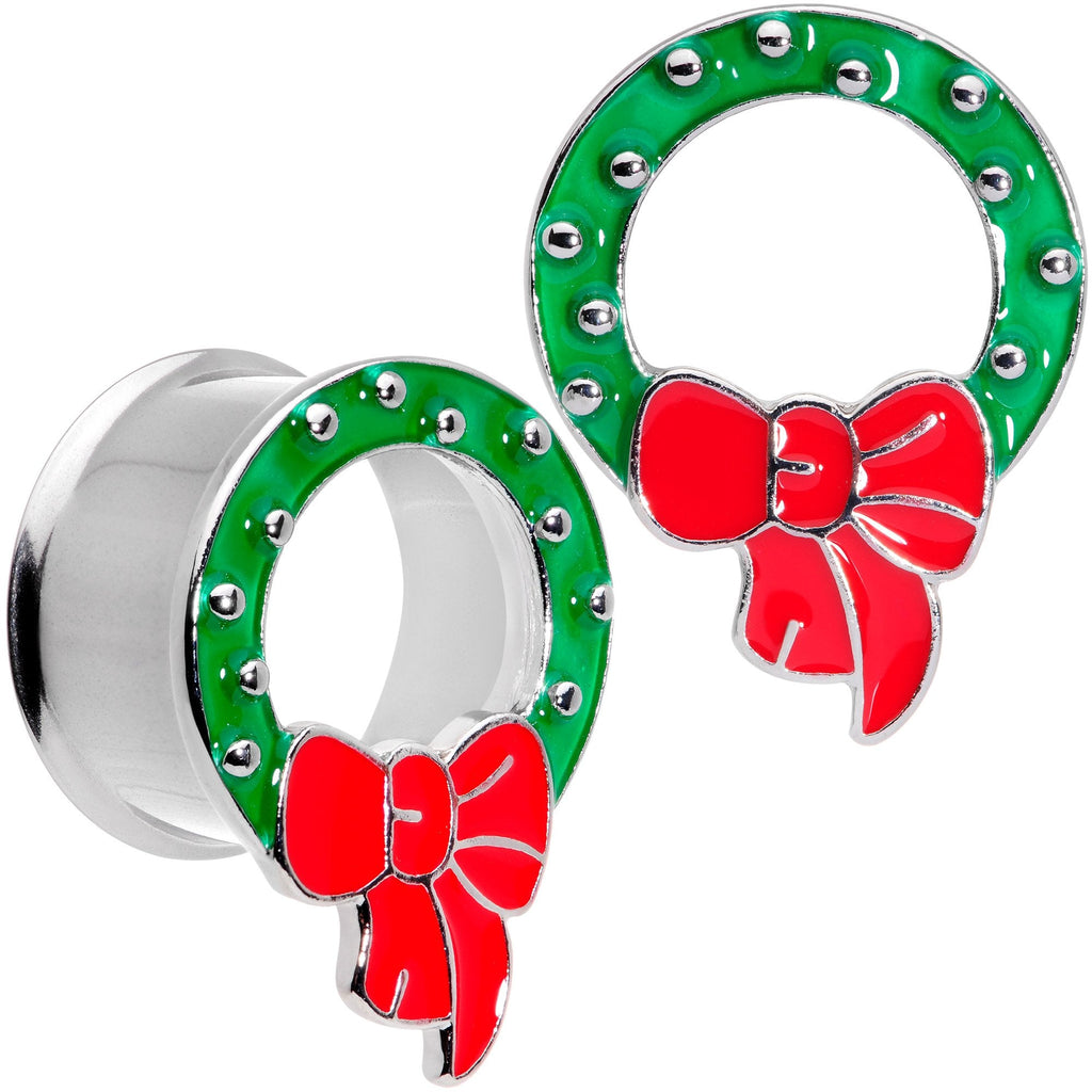 BodyCandy Christmas Wreath Double Flare Tunnel Plug Set 2G to 1 Inch — in-use context