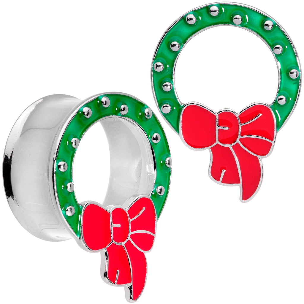 BodyCandy Christmas Wreath Double Flare Tunnel Plug Set 2G to 1 Inch — main product shot