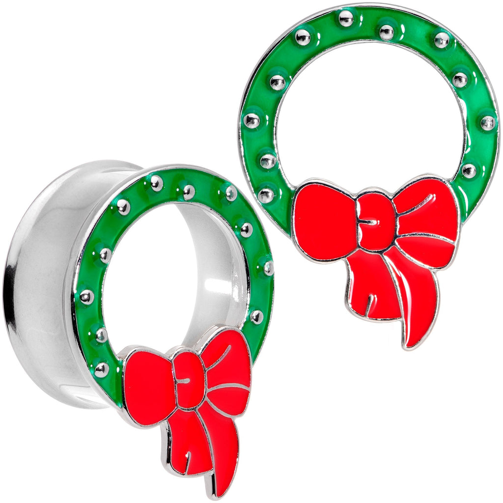 BodyCandy Christmas Wreath Double Flare Tunnel Plug Set 2G to 1 Inch — detail and construction