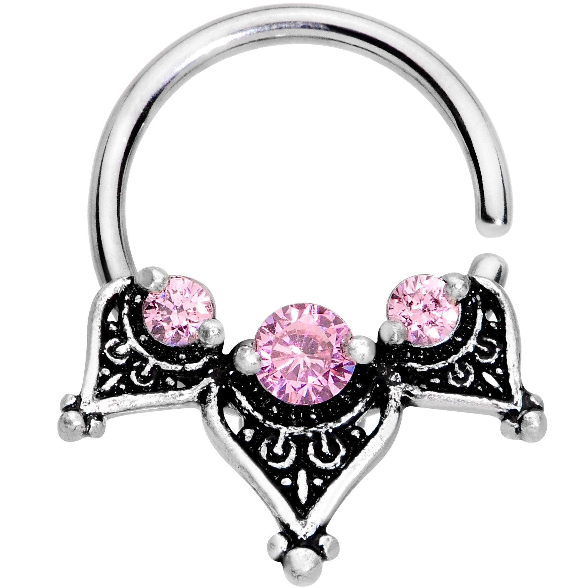 BodyCandy 16G 3/8 Pink Gem Triangle Triad Seamless Circular Ring — main product shot