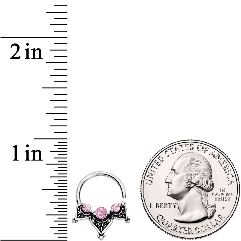 BodyCandy 16G 3/8 Pink Gem Triangle Triad Seamless Circular Ring — detail and construction