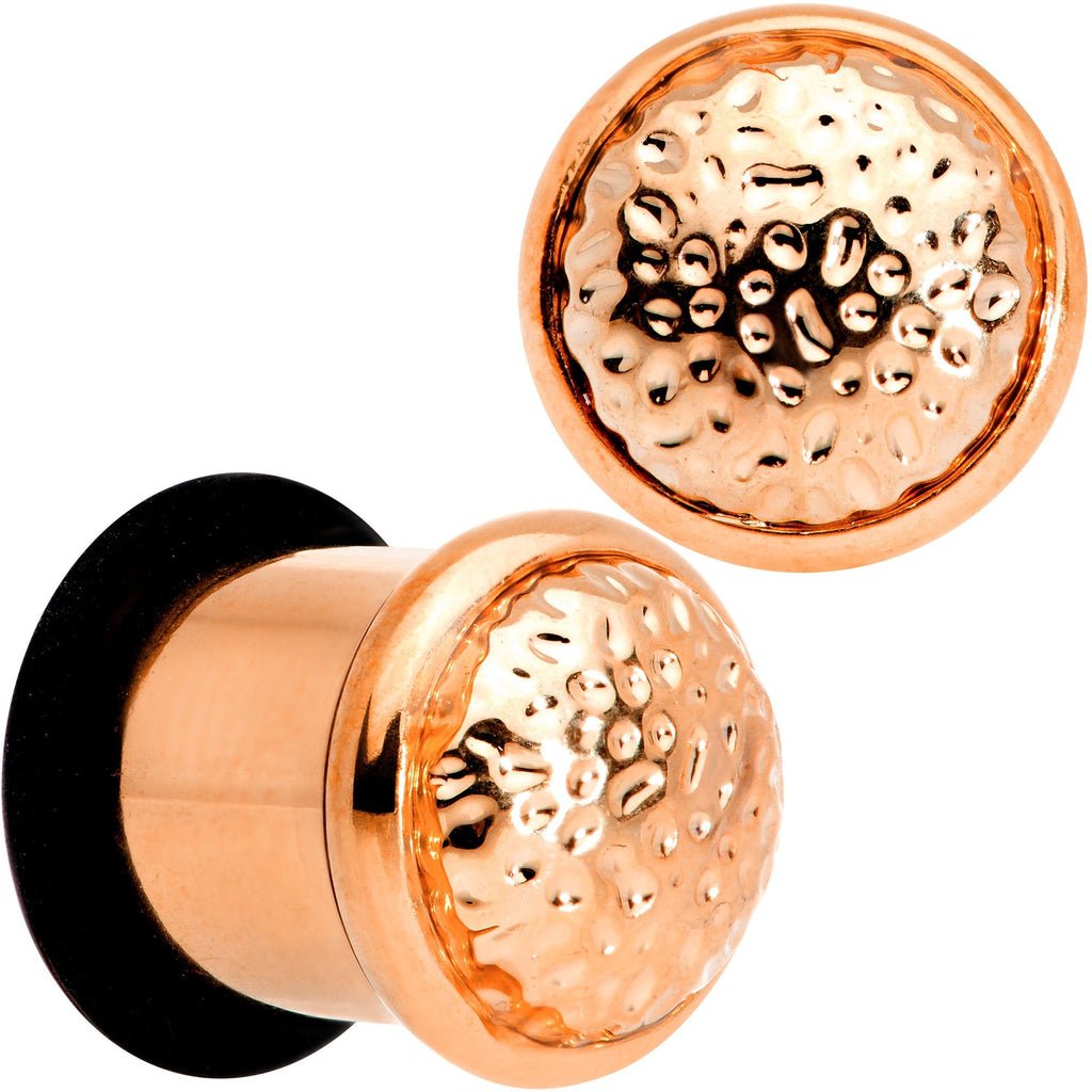 BodyCandy Rose Gold Tone Hammered Finish Single Flare Plug Set 6mm to 16mm Sizes — scale reference