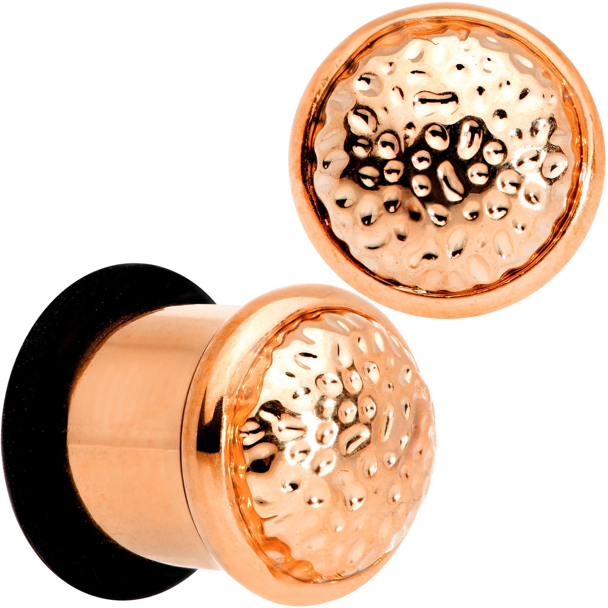 BodyCandy Rose Gold Tone Hammered Finish Single Flare Plug Set 6mm to 16mm Sizes — scale reference