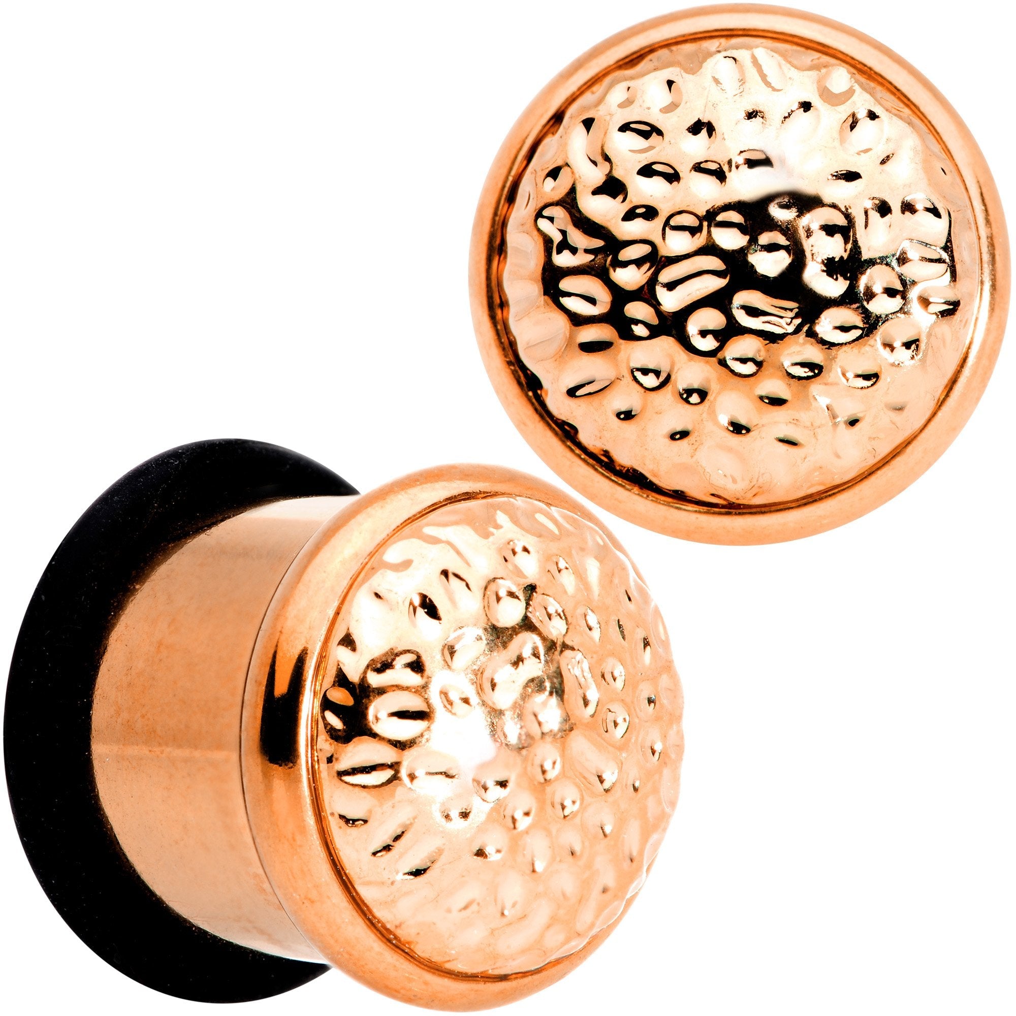 BodyCandy Rose Gold Tone Hammered Finish Single Flare Plug Set 6mm to 16mm Sizes — color variant
