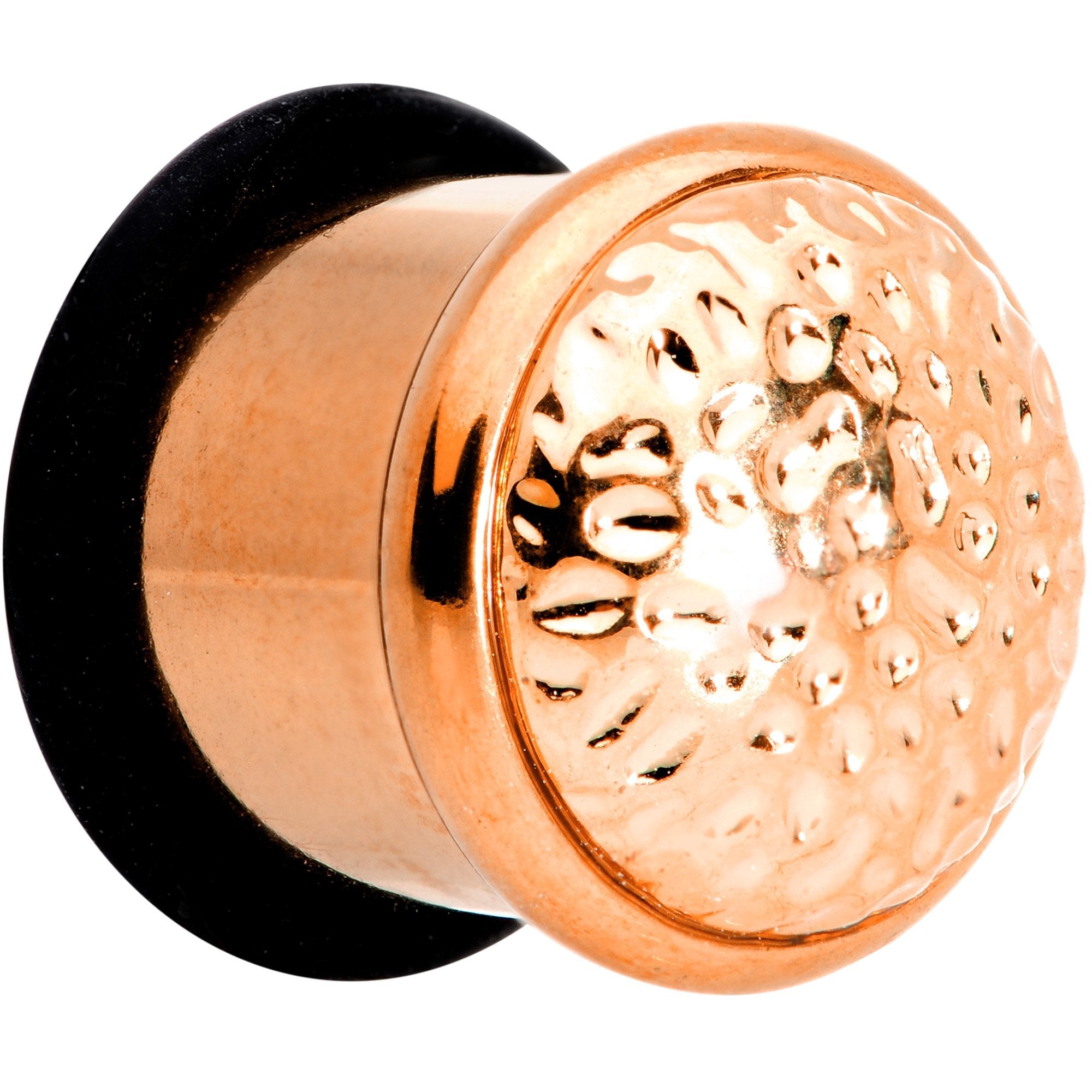 BodyCandy Rose Gold Tone Hammered Finish Single Flare Plug Set 6mm to 16mm Sizes — detail and construction