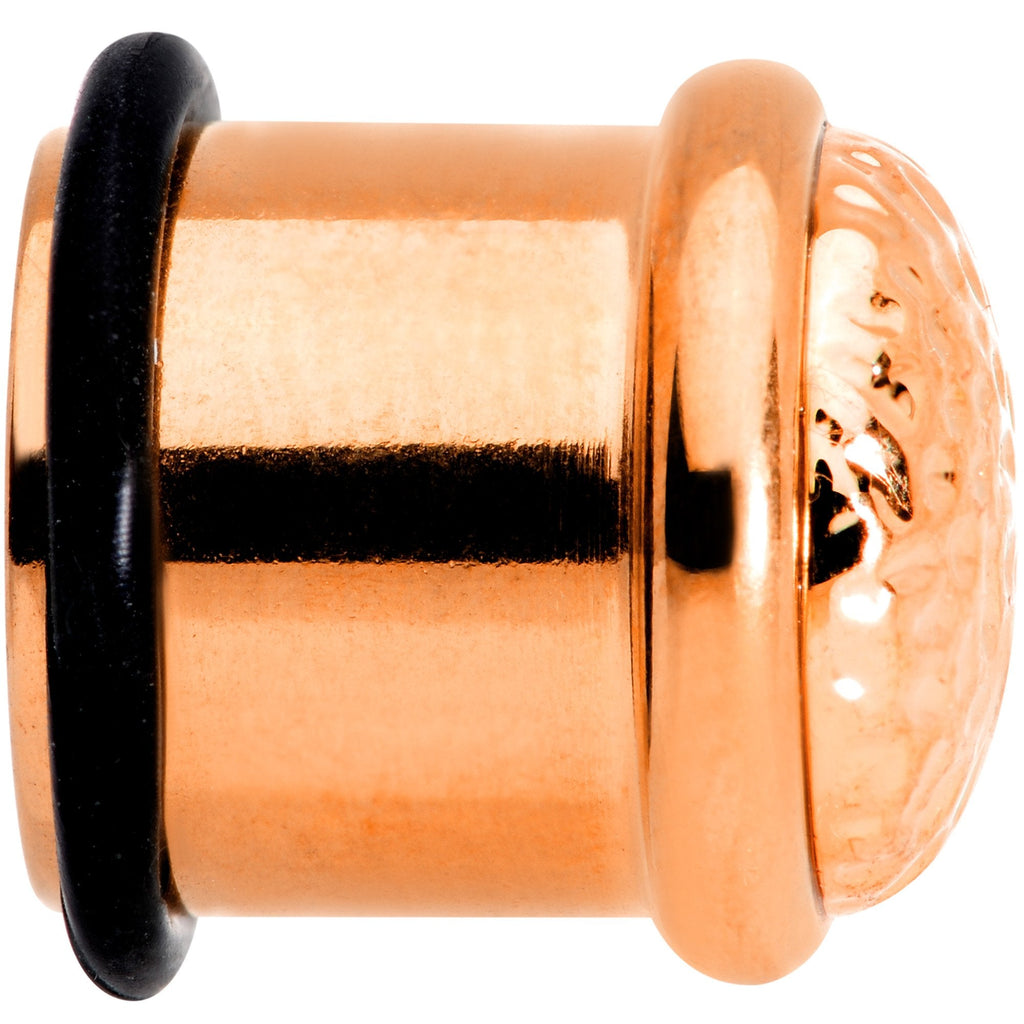 BodyCandy Rose Gold Tone Hammered Finish Single Flare Plug Set 6mm to 16mm Sizes — branding close-up