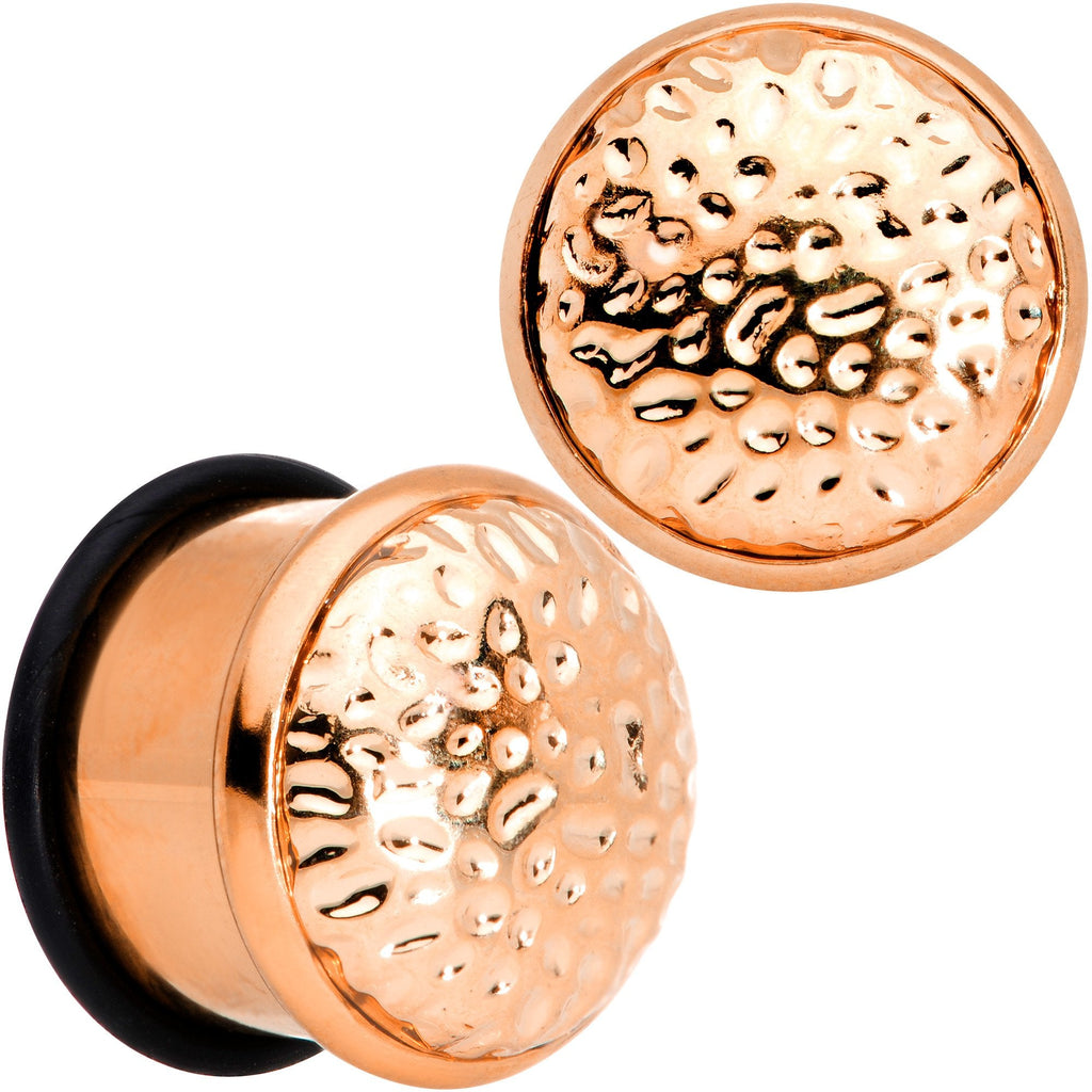 BodyCandy Rose Gold Tone Hammered Finish Single Flare Plug Set 6mm to 16mm Sizes — main product shot