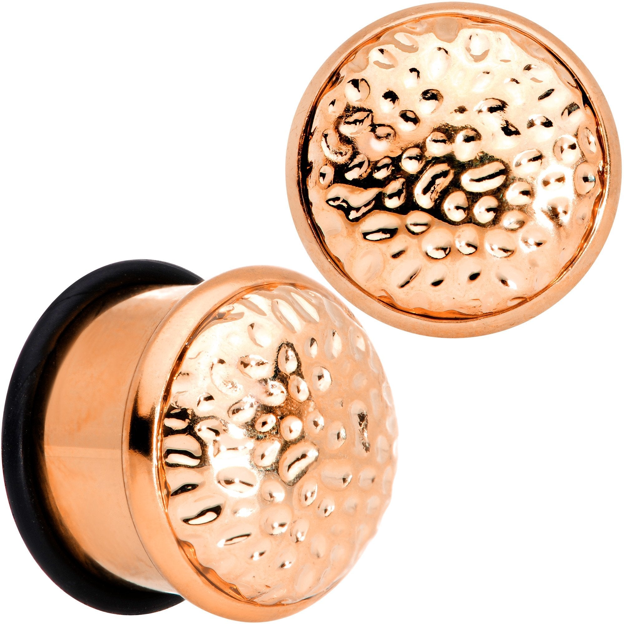 BodyCandy Rose Gold Tone Hammered Finish Single Flare Plug Set 6mm to 16mm Sizes — main product shot