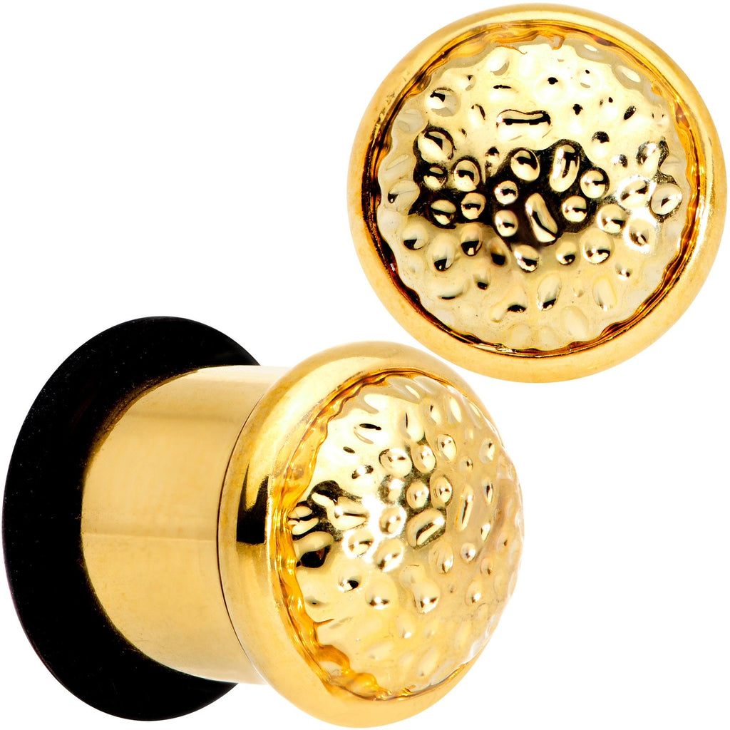 BodyCandy Gold Tone Hammered Finish Single Flare Plug Set 6mm to 16mm Sizes — main product shot