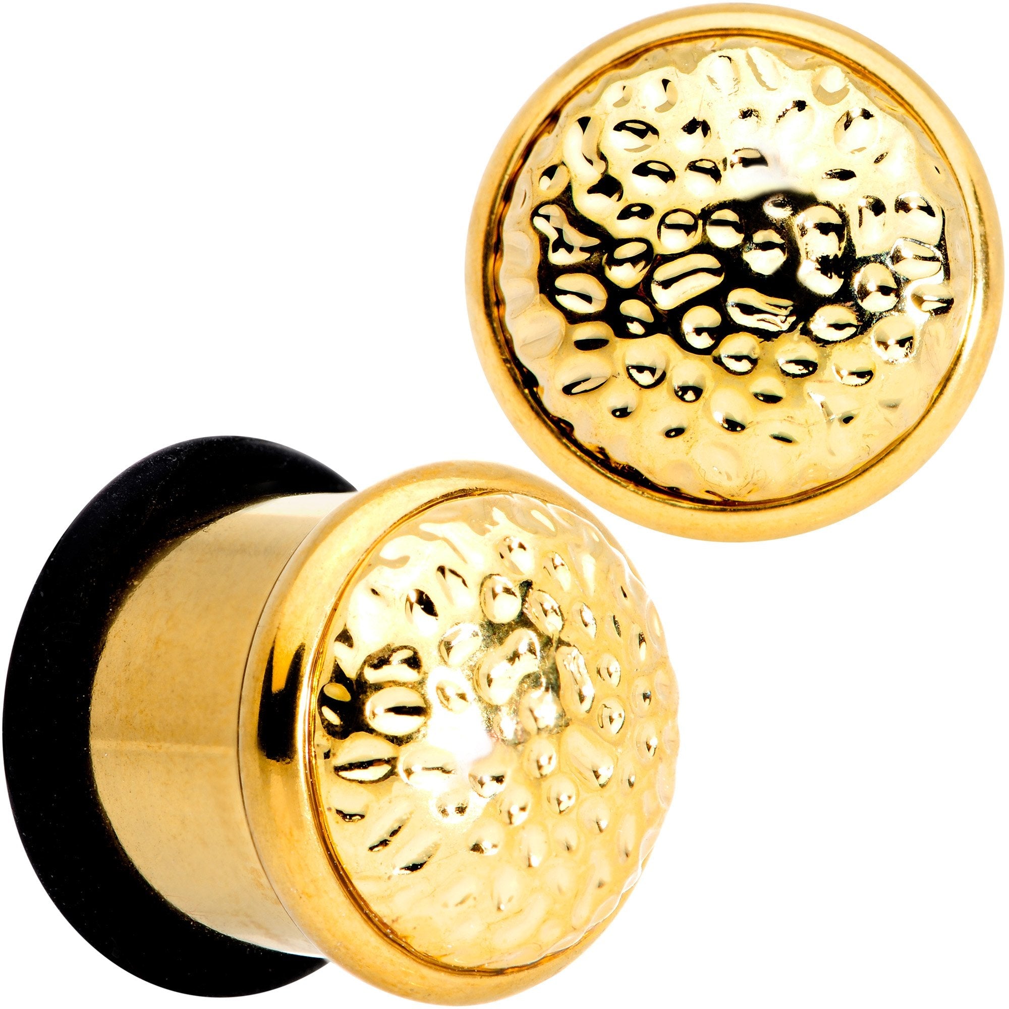 BodyCandy Gold Tone Hammered Finish Single Flare Plug Set 6mm to 16mm Sizes — color variant