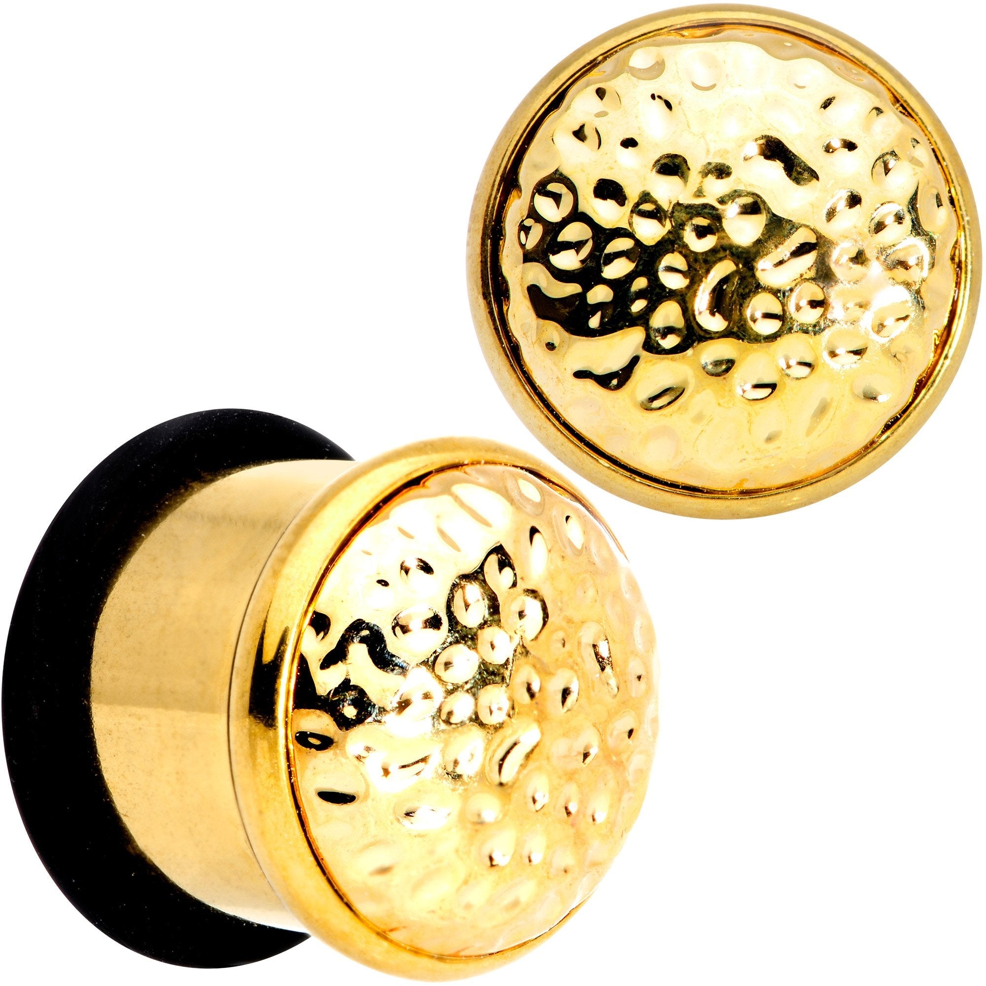 BodyCandy Gold Tone Hammered Finish Single Flare Plug Set 6mm to 16mm Sizes — texture detail