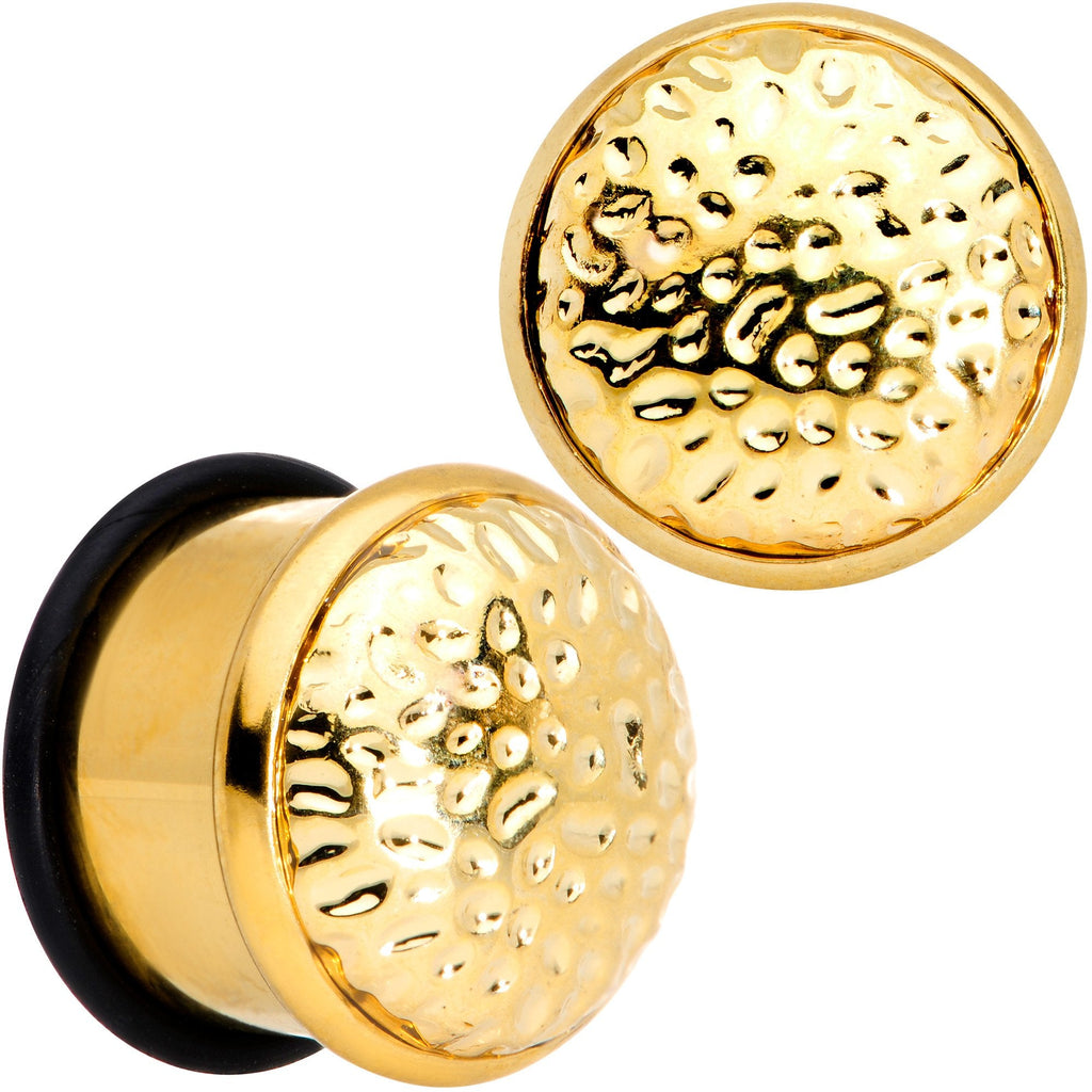 BodyCandy Gold Tone Hammered Finish Single Flare Plug Set 6mm to 16mm Sizes — in-use context