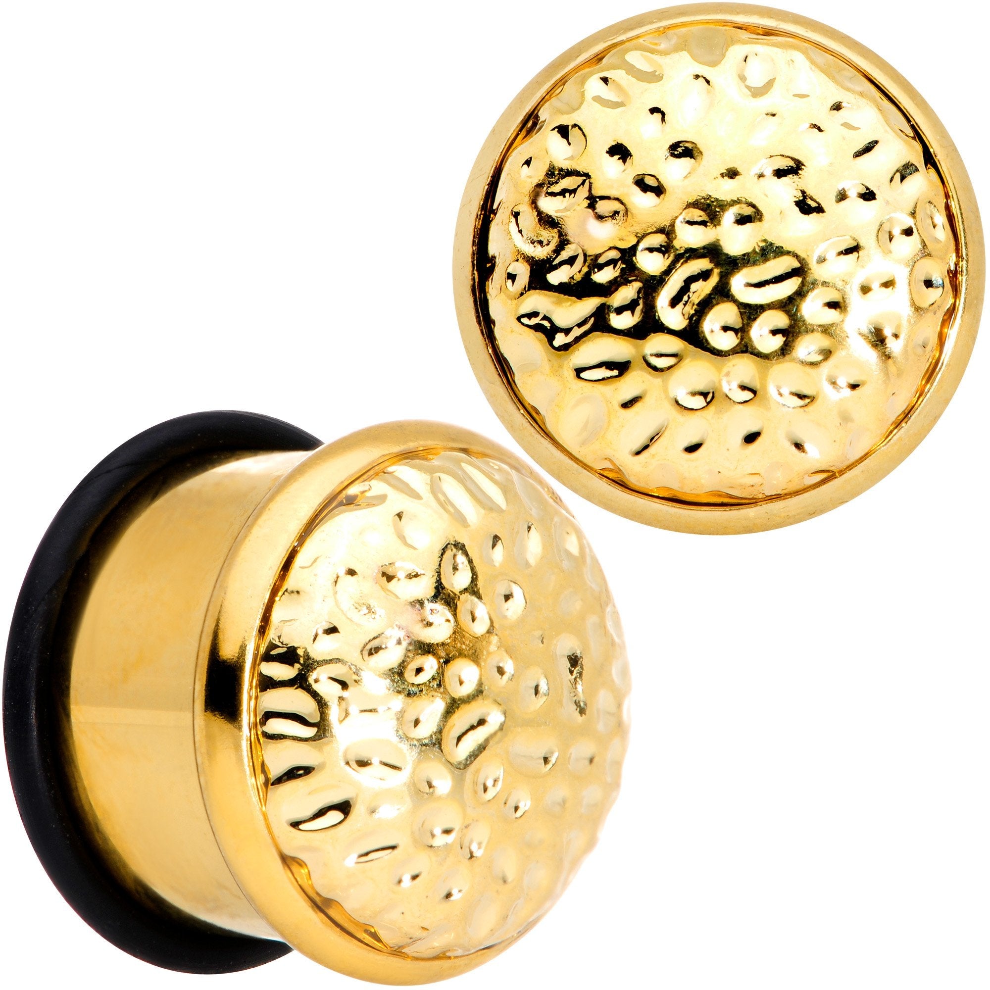 BodyCandy Gold Tone Hammered Finish Single Flare Plug Set 6mm to 16mm Sizes — in-use context