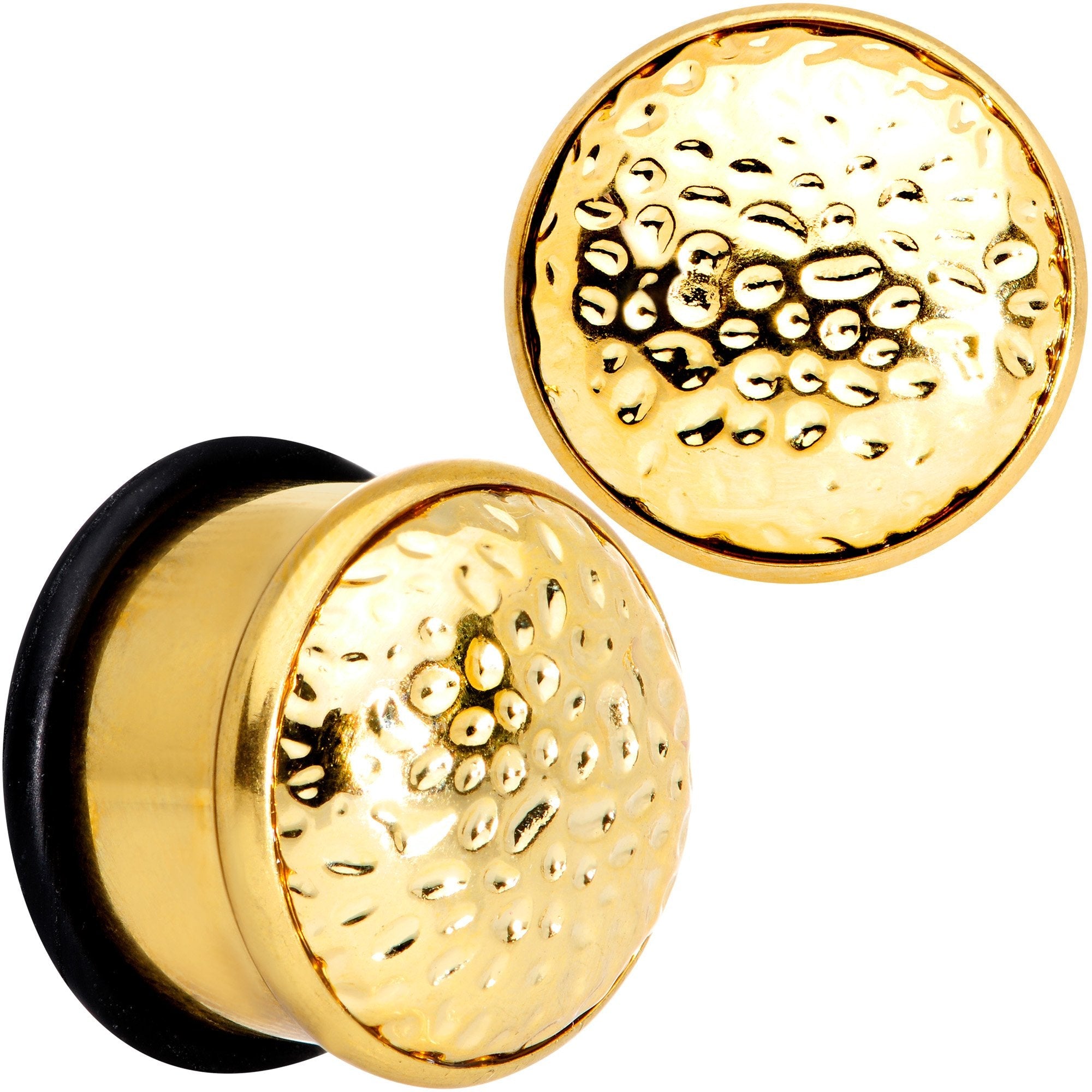 BodyCandy Gold Tone Hammered Finish Single Flare Plug Set 6mm to 16mm Sizes — main product shot
