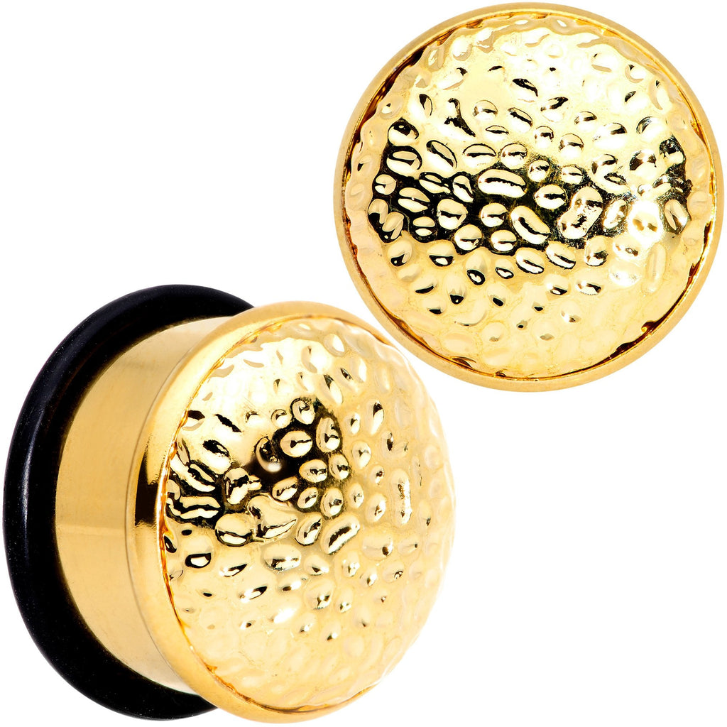 BodyCandy Gold Tone Hammered Finish Single Flare Plug Set 6mm to 16mm Sizes — detail and construction