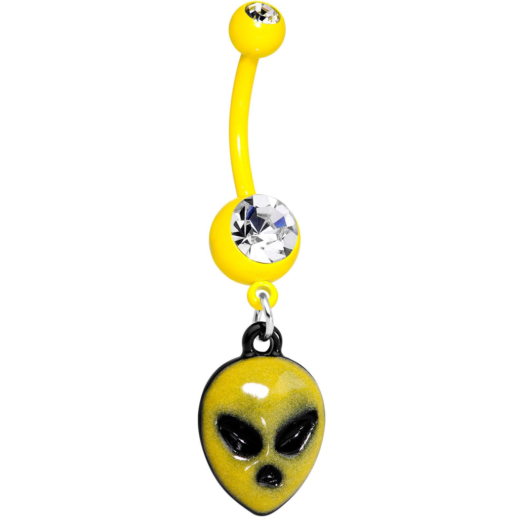 BodyCandy Clear Gem Yellow Glow in the Dark Grumpy Alien Dangle Belly Ring — main product shot