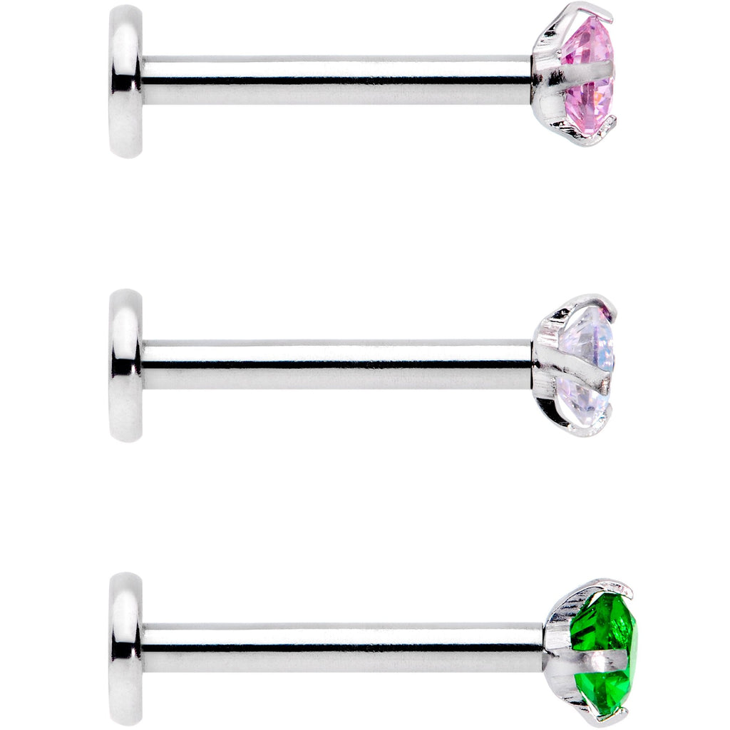 BodyCandy 16G 3/8 Pink Aurora Green Round CZ Gem Labret Tragus Set of 3 — lifestyle context