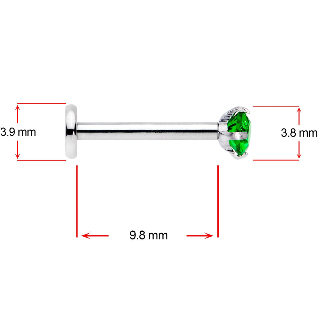 BodyCandy 16G 3/8 Pink Aurora Green Round CZ Gem Labret Tragus Set of 3 — branding close-up