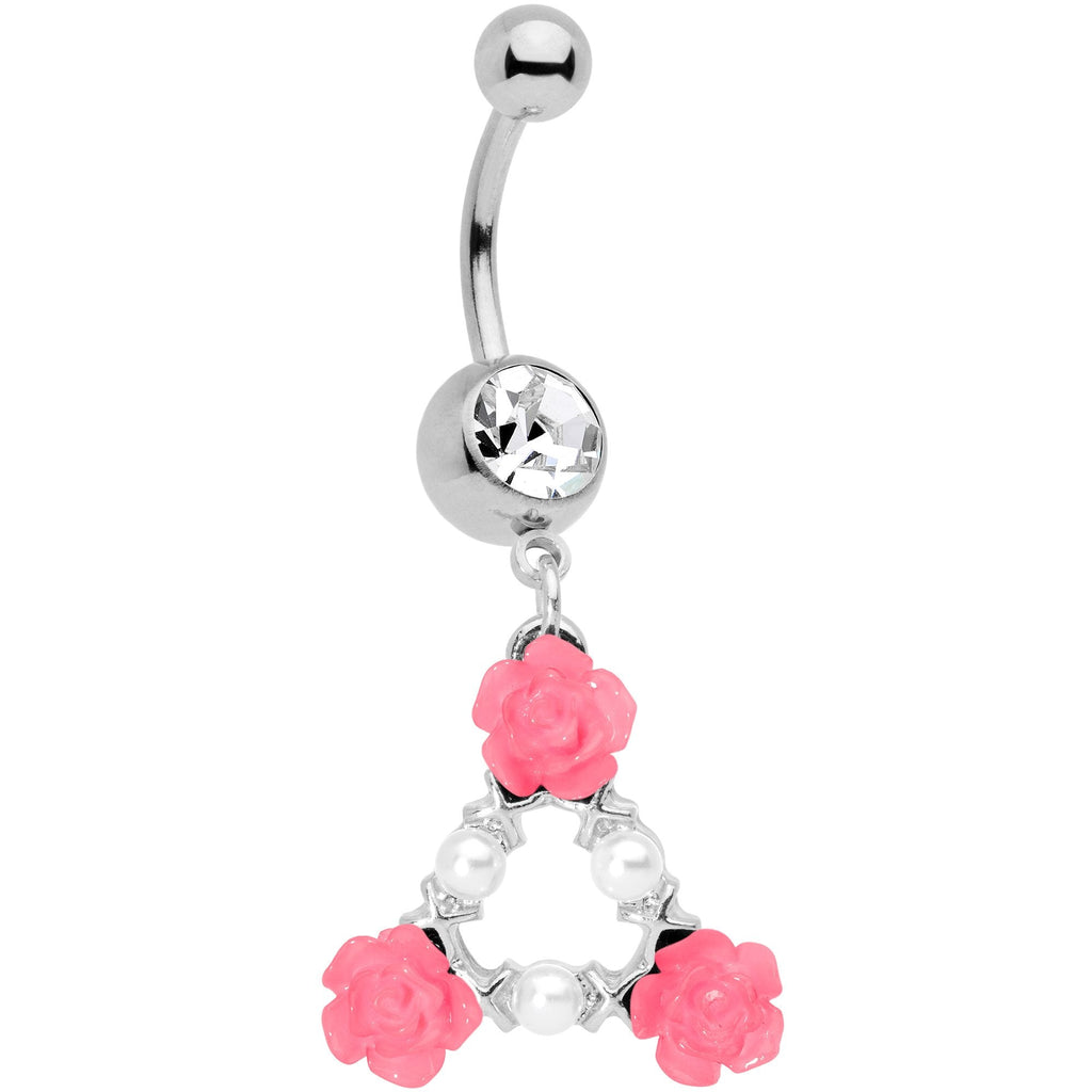 BodyCandy Clear Gem Triangle of Roses Dangle Belly Ring — main product shot