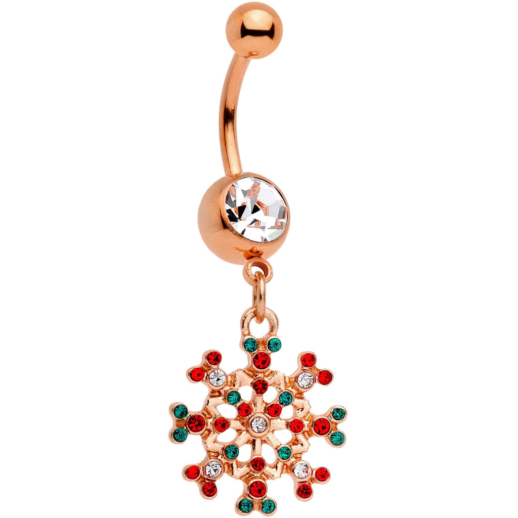 BodyCandy Red Green Gem Rose Gold Tone Winter Blizzard Dangle Belly Ring — main product shot