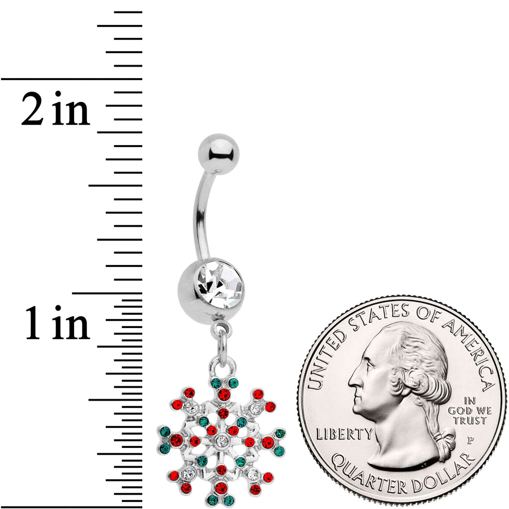 BodyCandy Red Green Gem Winter Blizzard Dangle Belly Ring — detail and construction