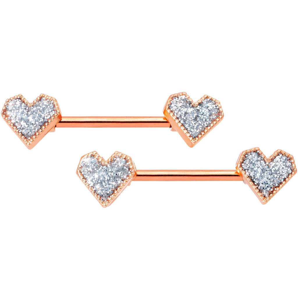 BodyCandy 14G 9/16 Rose Gold Tone Valentine Heart Barbell Nipple Ring Set — main product shot