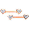 BodyCandy 14G 9/16 Rose Gold Tone Valentine Heart Barbell Nipple Ring Set — main product shot