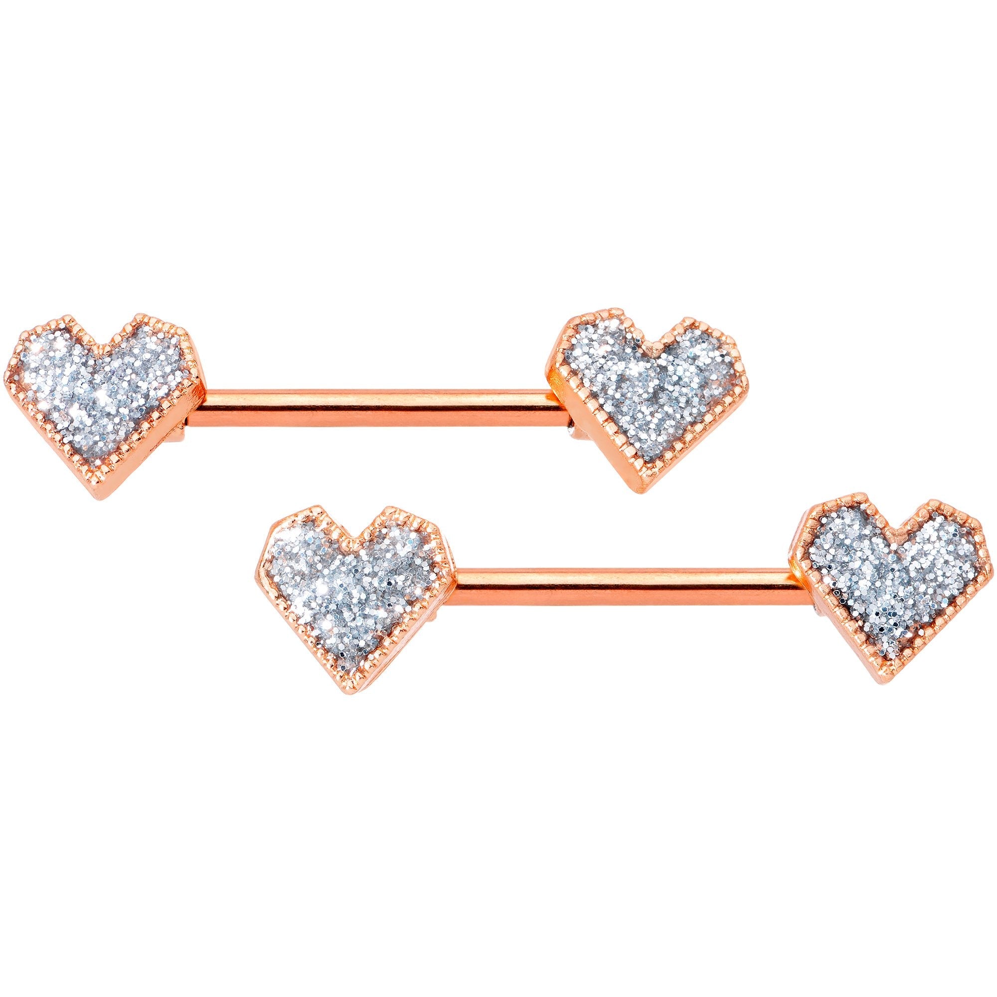 BodyCandy 14G 9/16 Rose Gold Tone Valentine Heart Barbell Nipple Ring Set — main product shot