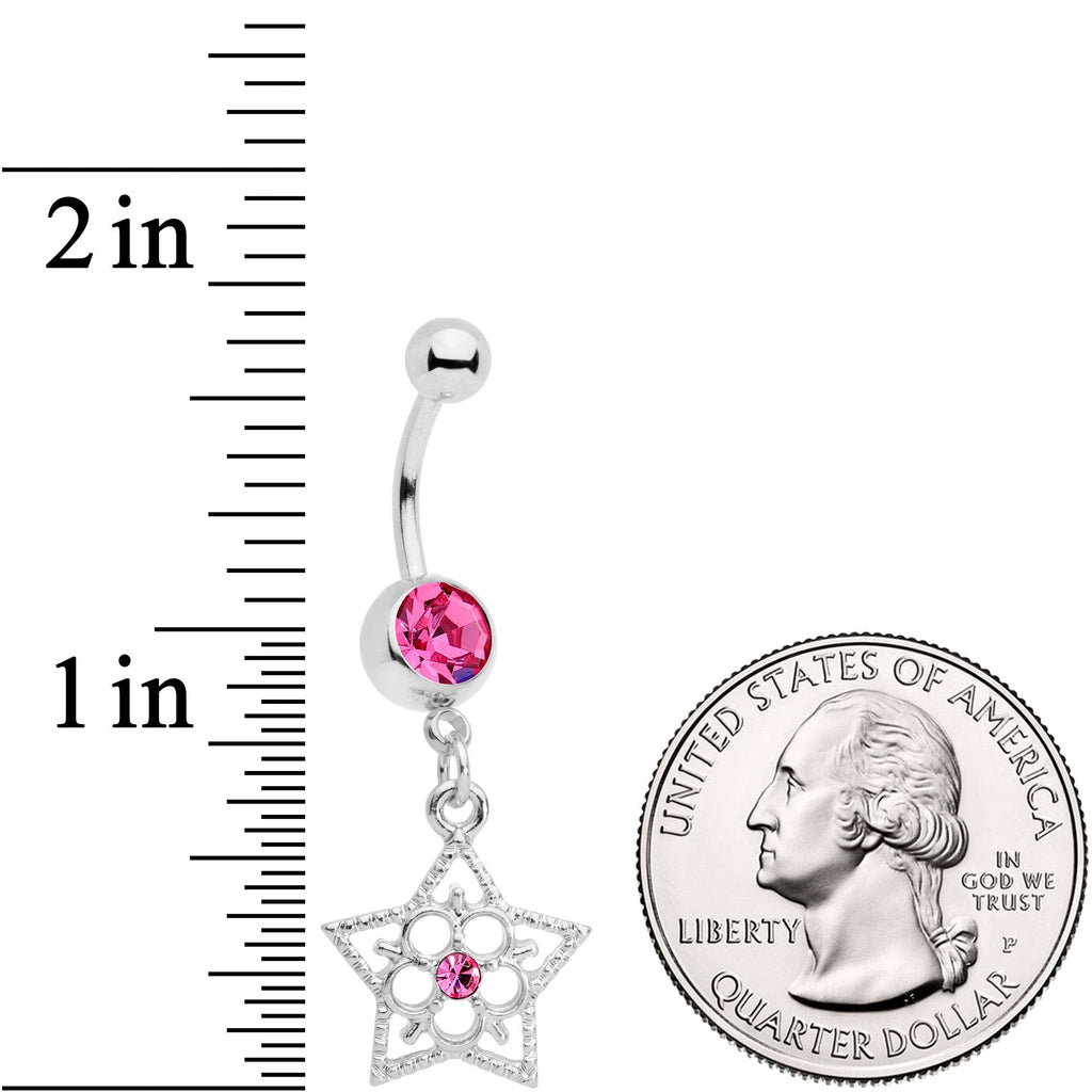 BodyCandy Pink Gem Star and Snow Flower Dangle Belly Ring — detail and construction