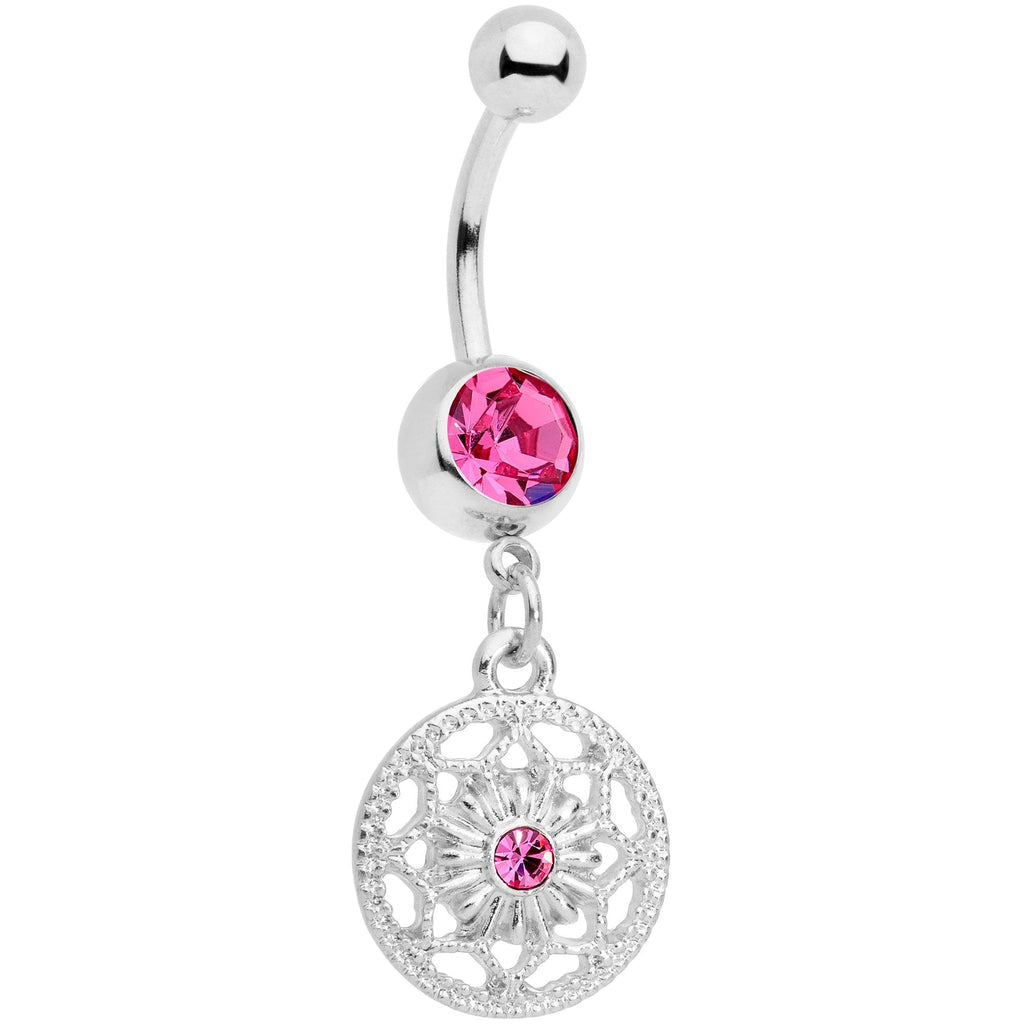 BodyCandy Pink Gem Ring Around a Snowflake Dangle Belly Ring — main product shot
