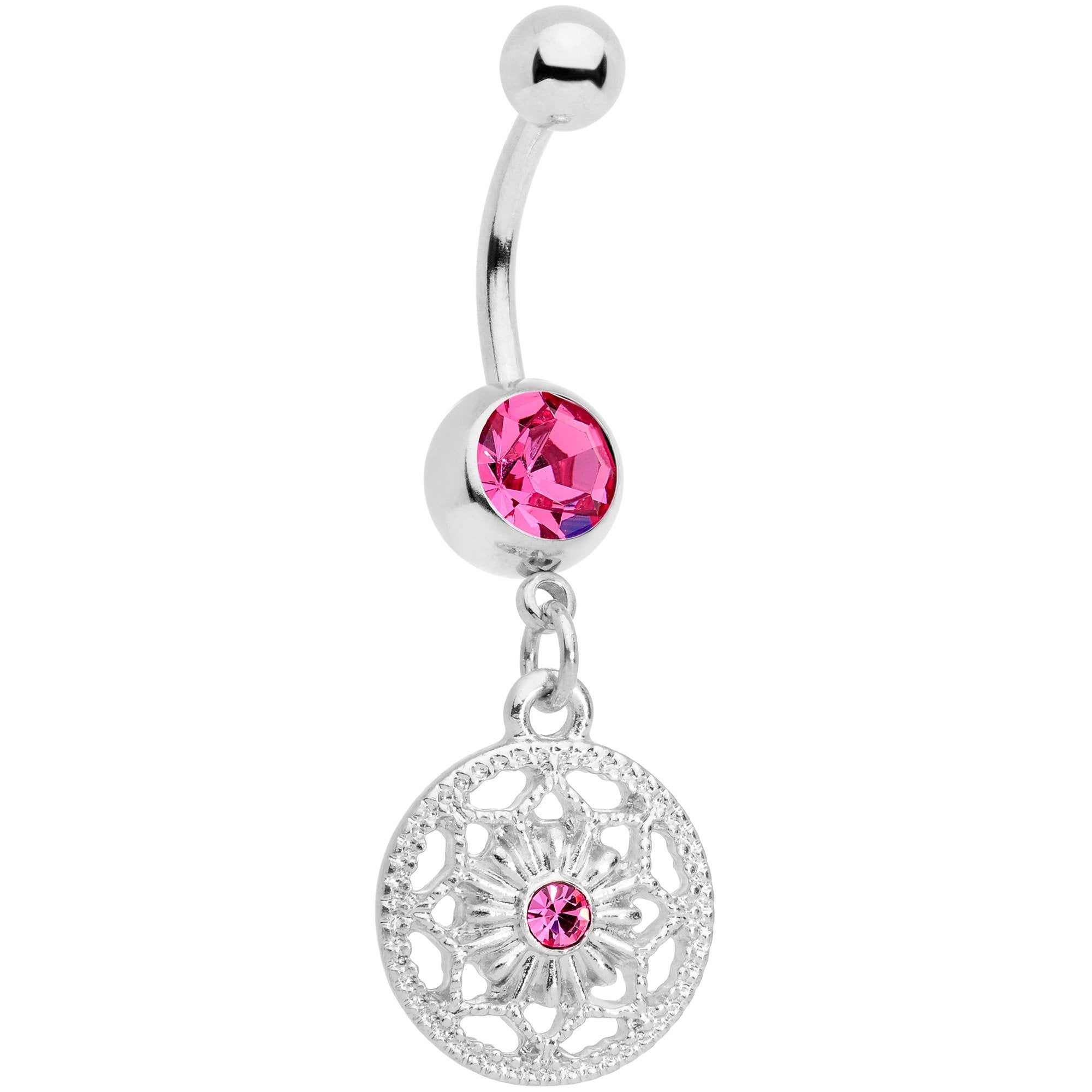 BodyCandy Pink Gem Ring Around a Snowflake Dangle Belly Ring — main product shot
