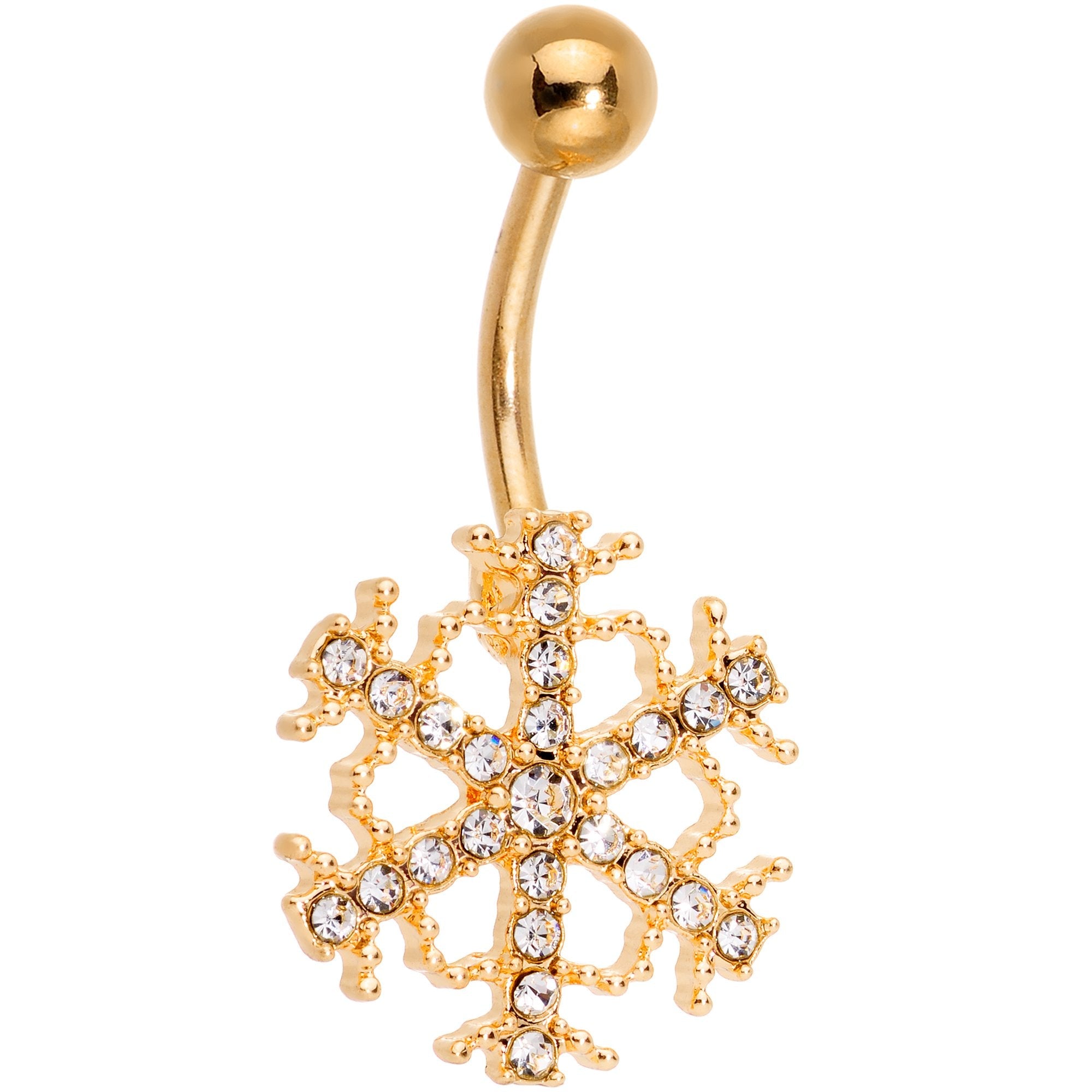 BodyCandy Clear Gem Gold Tone Winter Snowflake Belly Ring Set of 4 — detail and construction