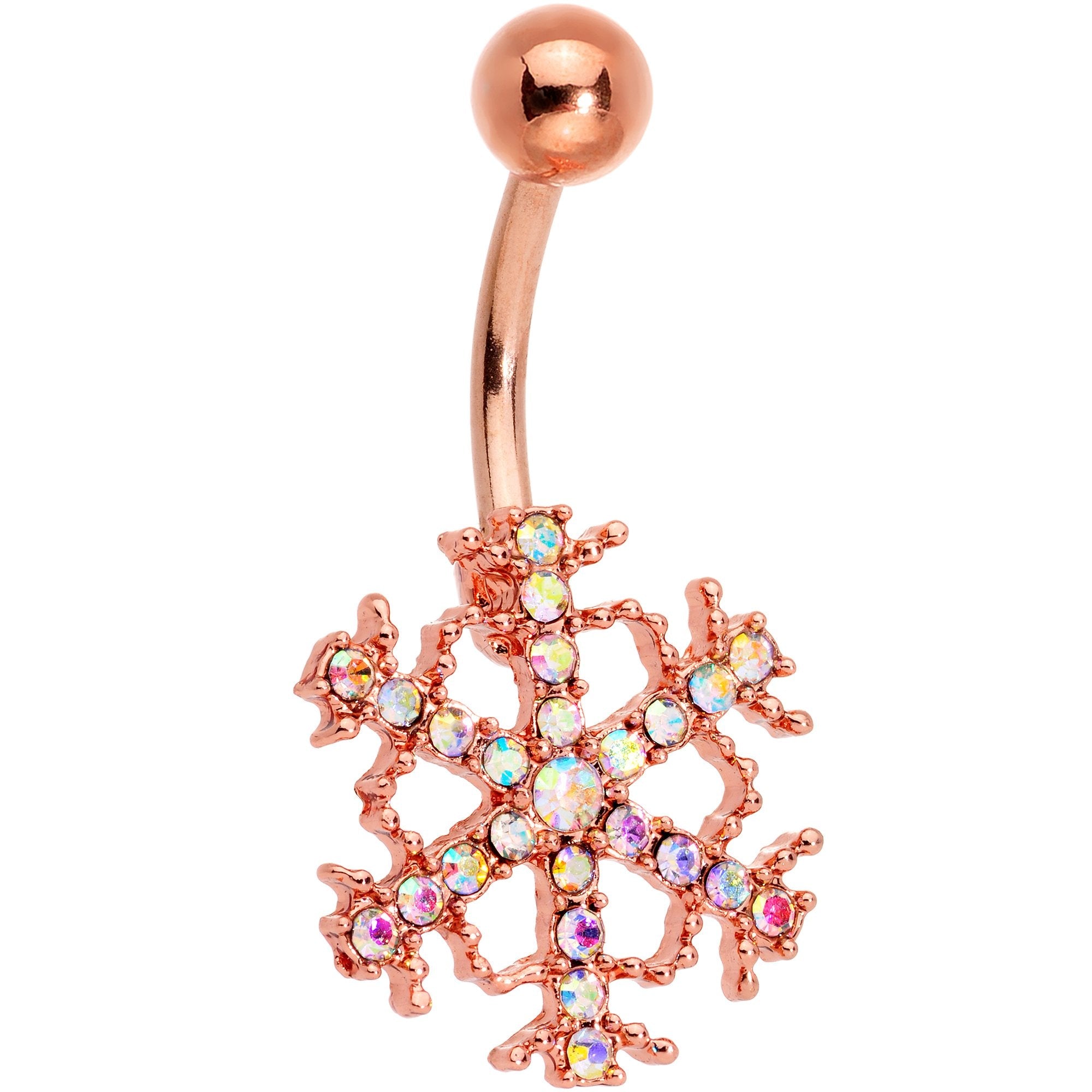 BodyCandy Aurora Gem Rose Gold Tone Splashy Snowflake Belly Ring — main product shot