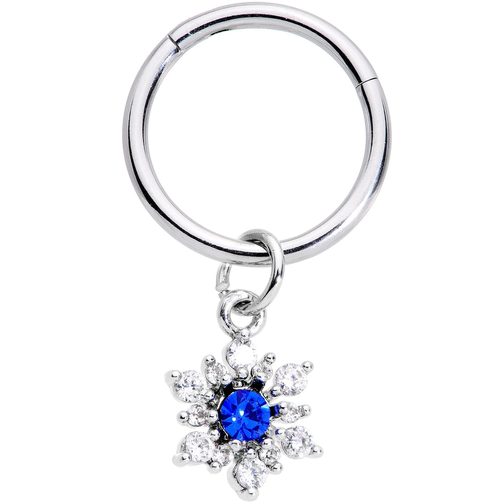 BodyCandy 16G 3/8 Blue Clear Snowflake Hinged Dangle Segment Ring — main product shot