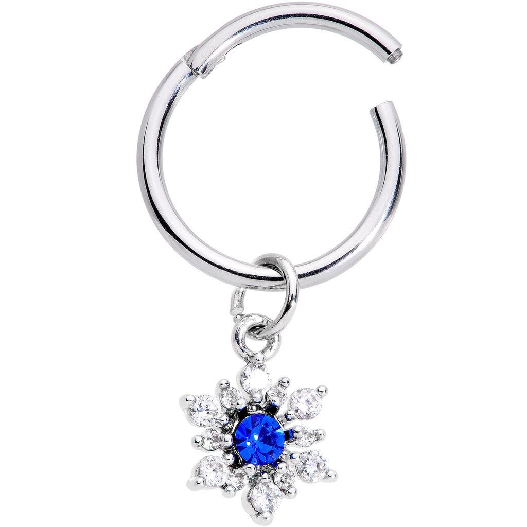 BodyCandy 16G 3/8 Blue Clear Snowflake Hinged Dangle Segment Ring — detail and construction
