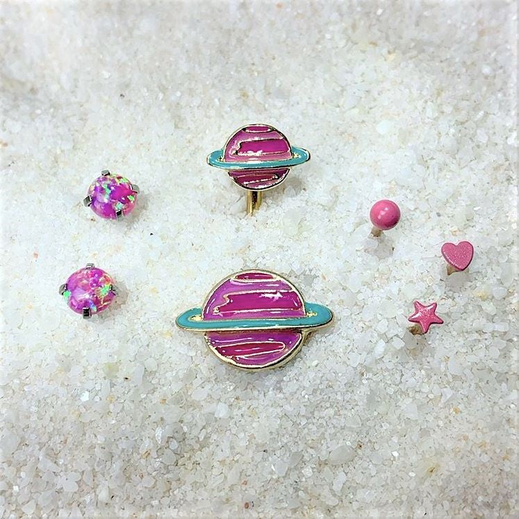 BodyCandy Pink Synthetic Opal Stainless Steel Post Stud Earring Pack Set of 3 — detail close-up