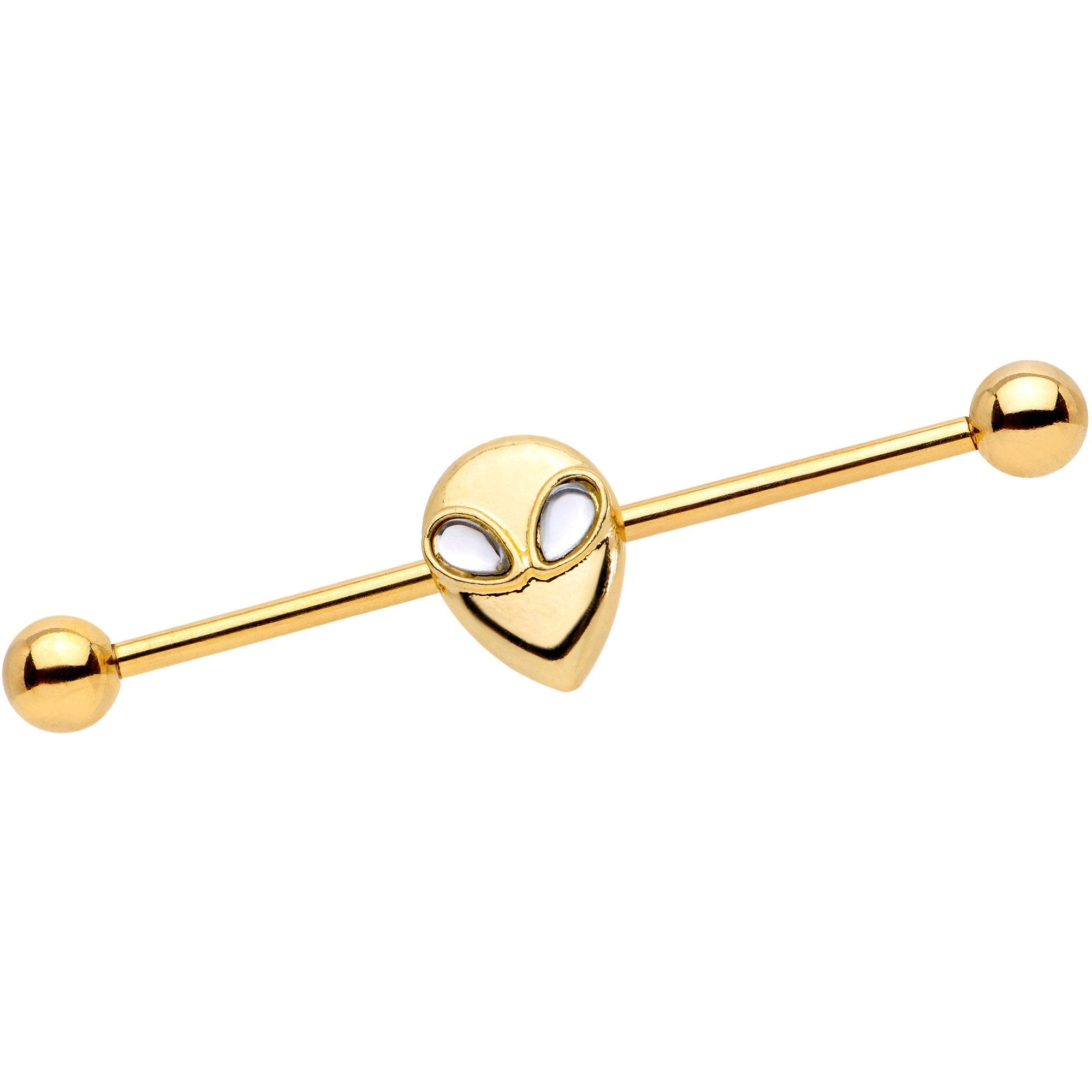 BodyCandy 14G Clear Gem Gold Tone Alien Invader Industrial Barbell 38mm — main product shot