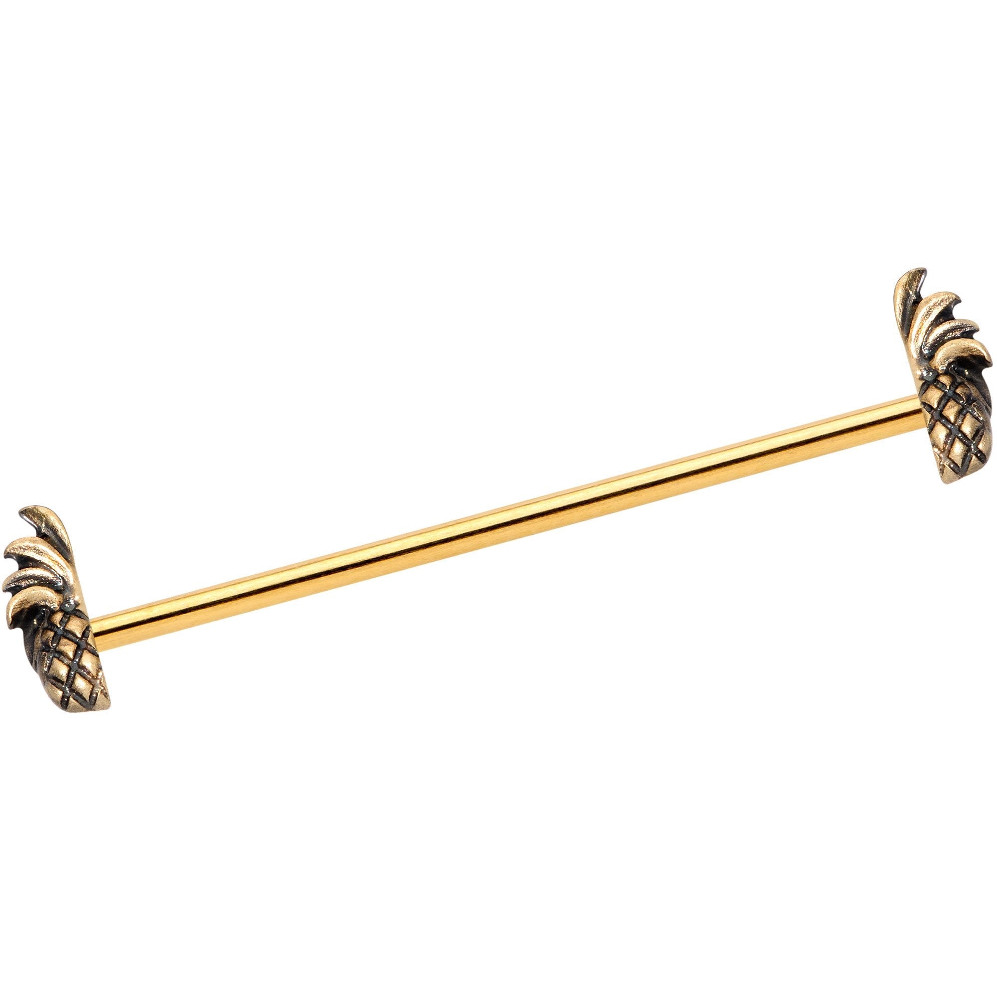 BodyCandy 14G Gold Tone Split Pineapple Ends Industrial Barbell 38mm — main product shot