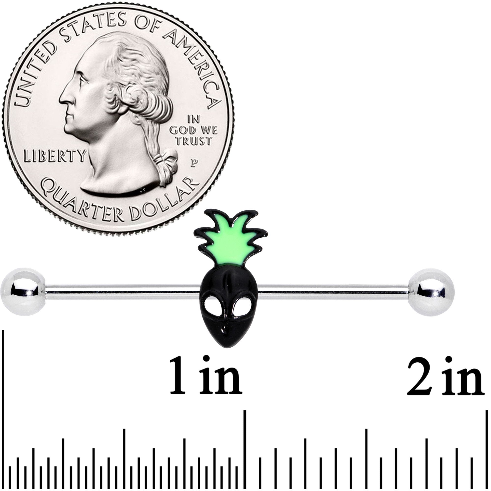 BodyCandy 14G Green Black Sneaky Pineapple Alien 38mm — detail and construction