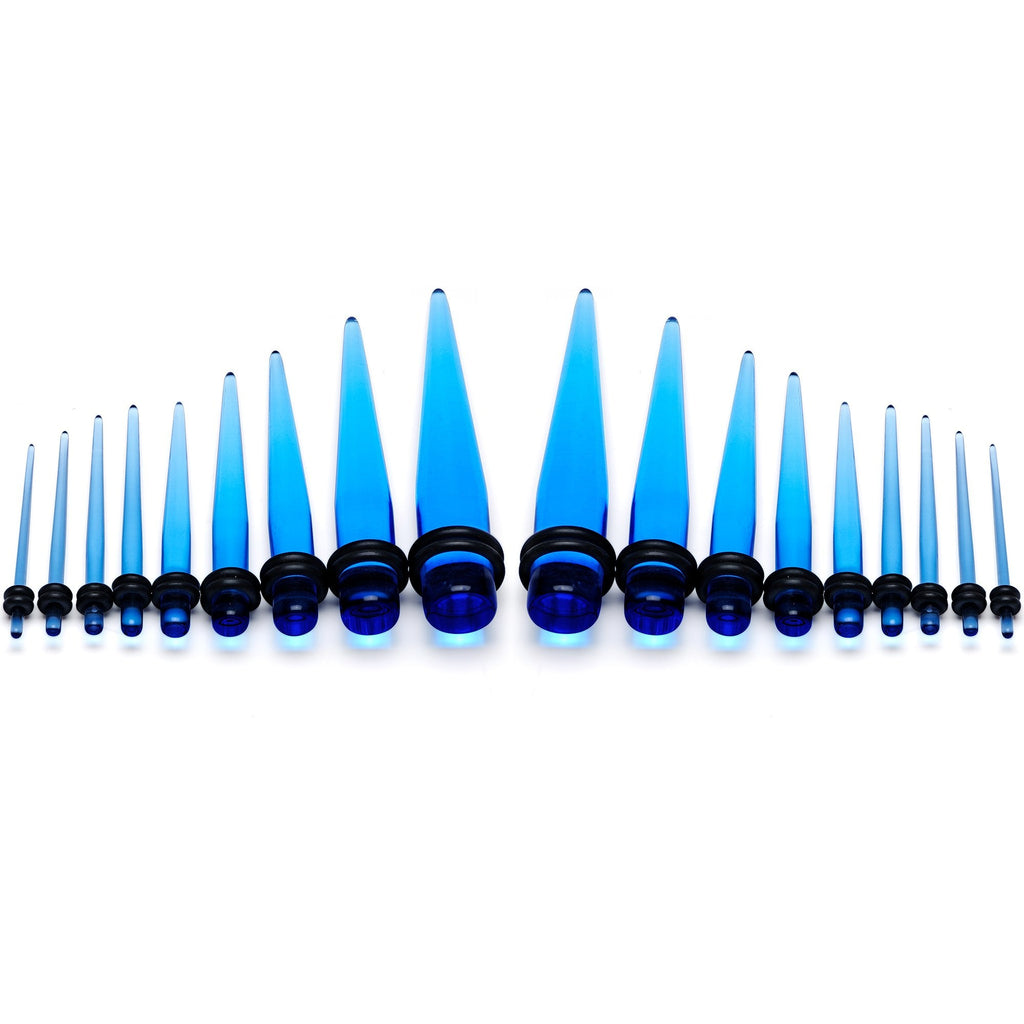 BodyCandy 14 to 00G Light Blue Acrylic Straight Taper 18 Piece Stretching Kit — detail and construction