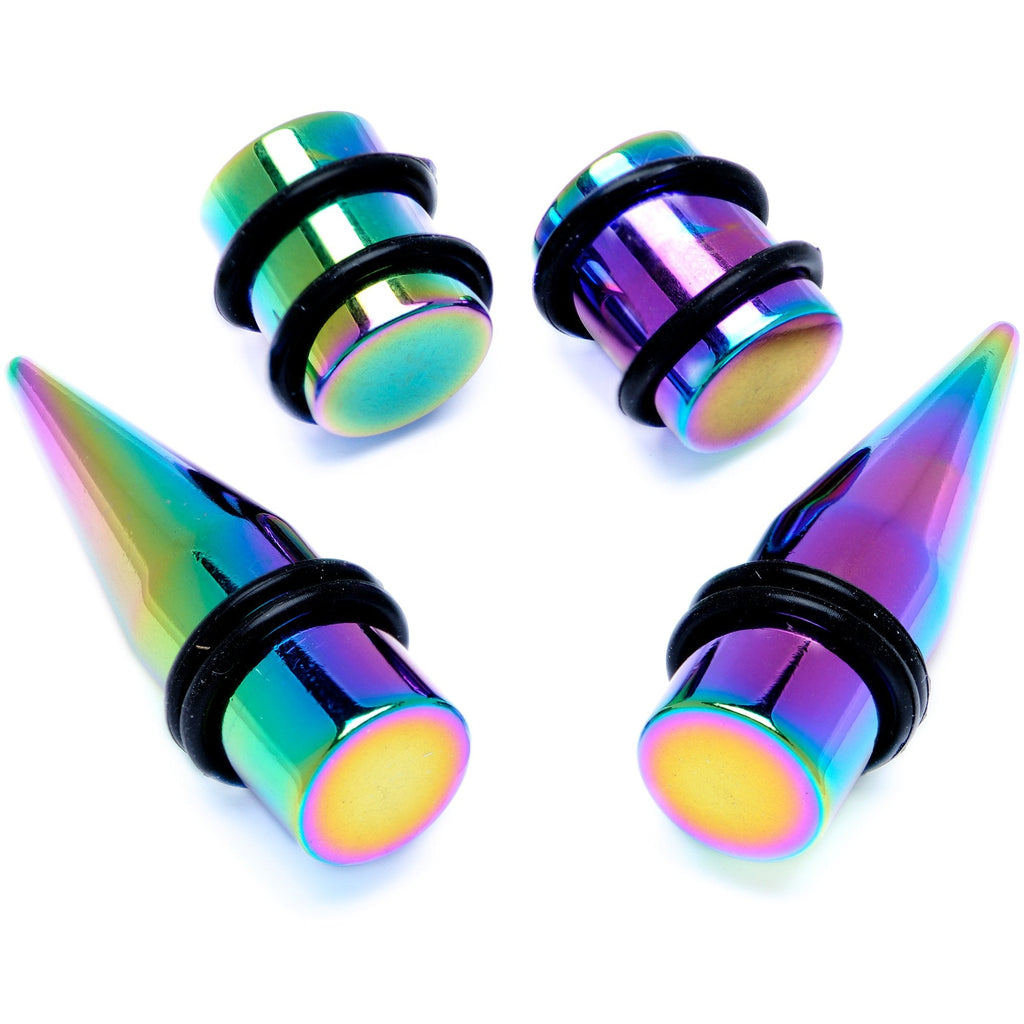 BodyCandy Rainbow PVD Straight Plug and Taper Set Sizes 5mm to 10mm — main product shot