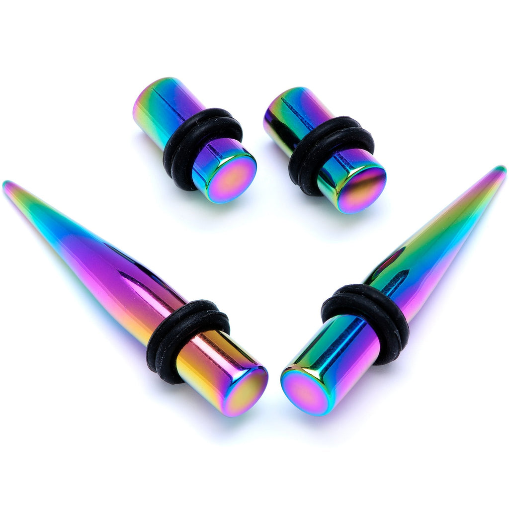 BodyCandy Rainbow PVD Straight Plug and Taper Set Sizes 5mm to 10mm — scale reference