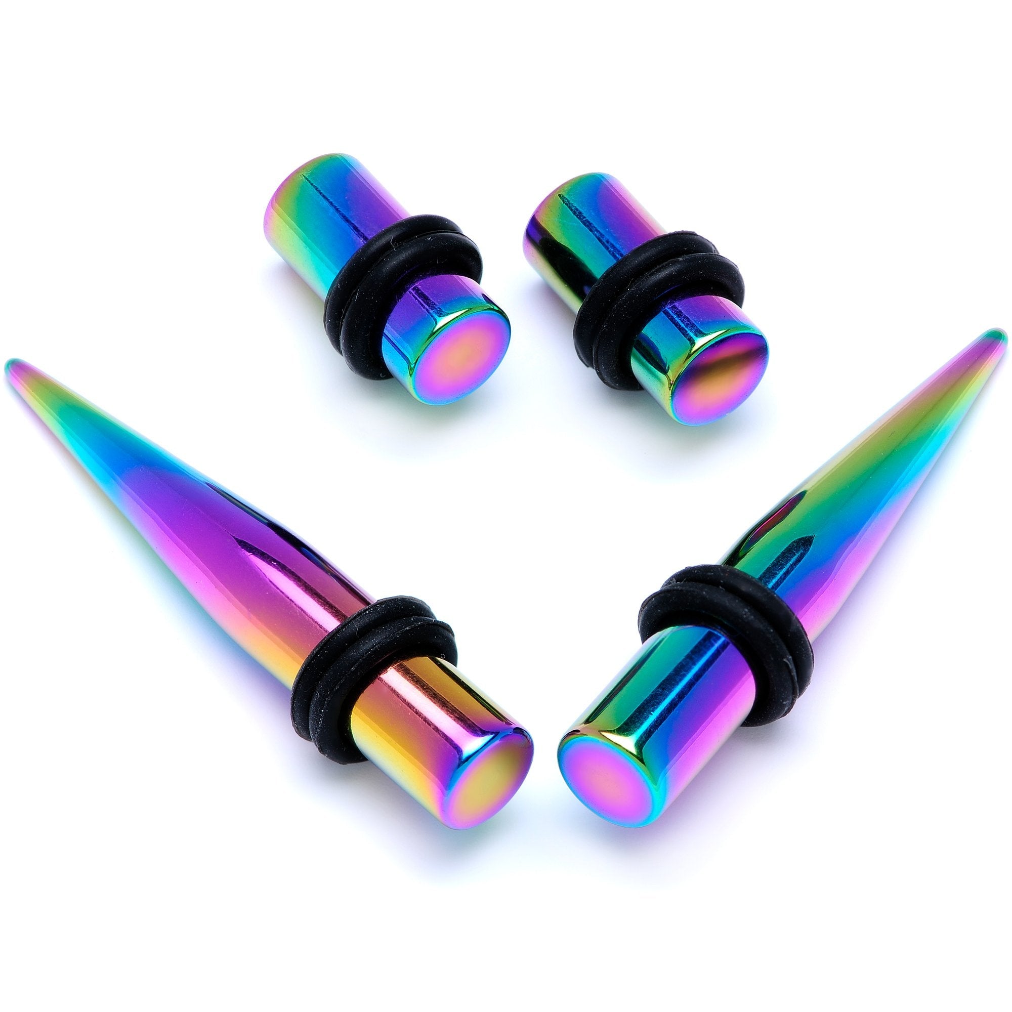 BodyCandy Rainbow PVD Straight Plug and Taper Set Sizes 5mm to 10mm — scale reference