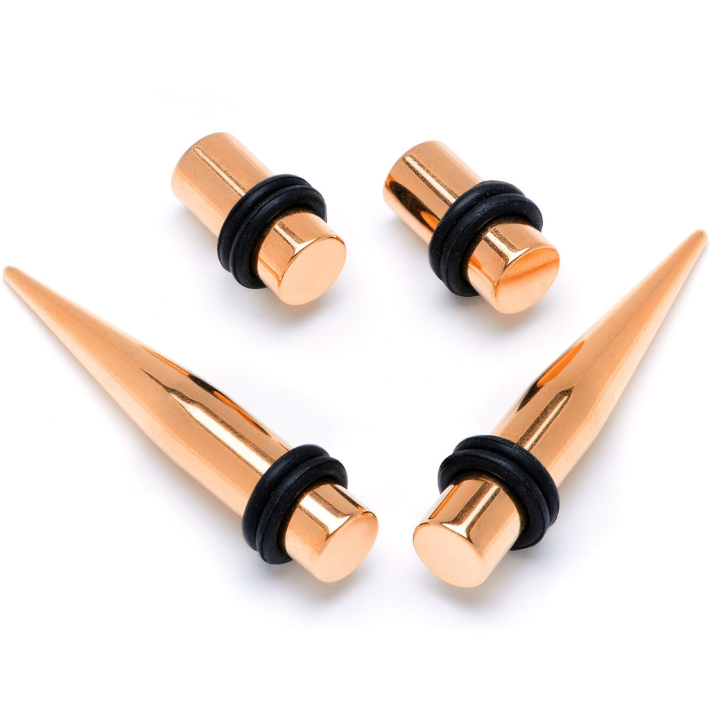 BodyCandy Rose Gold Tone PVD Straight Plug and Taper Set Sizes 5mm to 10mm — scale reference